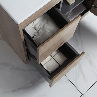 AULIC YORK WHITE OAK 600MM SPACE SAVING SINGLE BOWL FREE STANDING VANITY