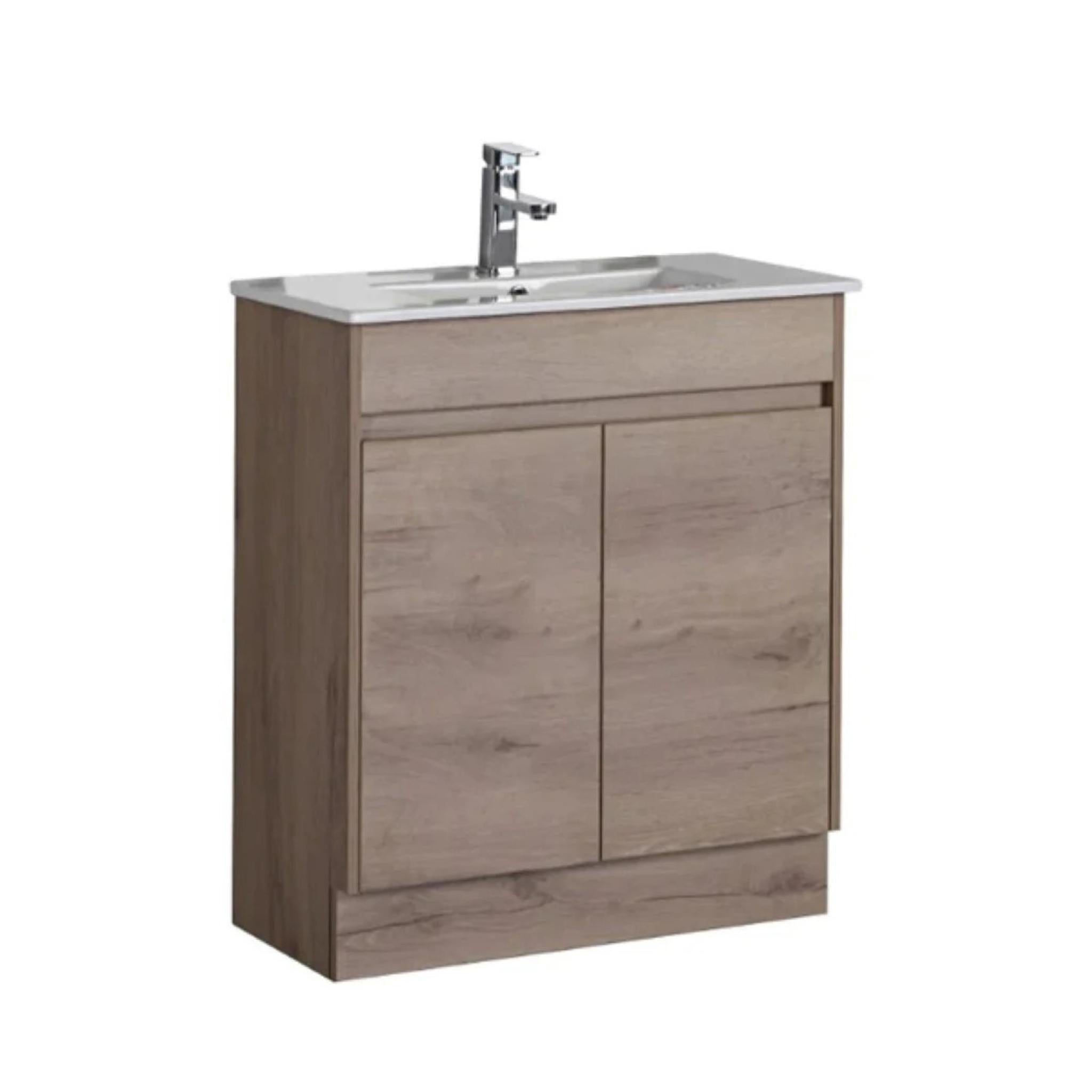 AULIC YORK WHITE OAK 600MM SPACE SAVING SINGLE BOWL FREE STANDING VANITY
