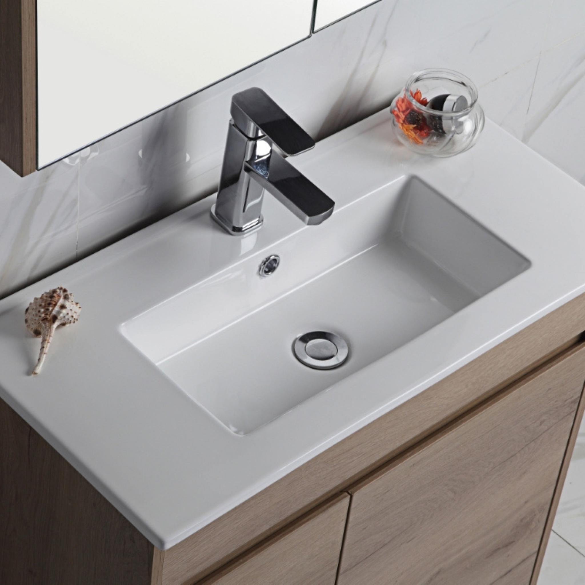 AULIC YORK WHITE OAK 750MM SPACE SAVING SINGLE BOWL FREE STANDING VANITY