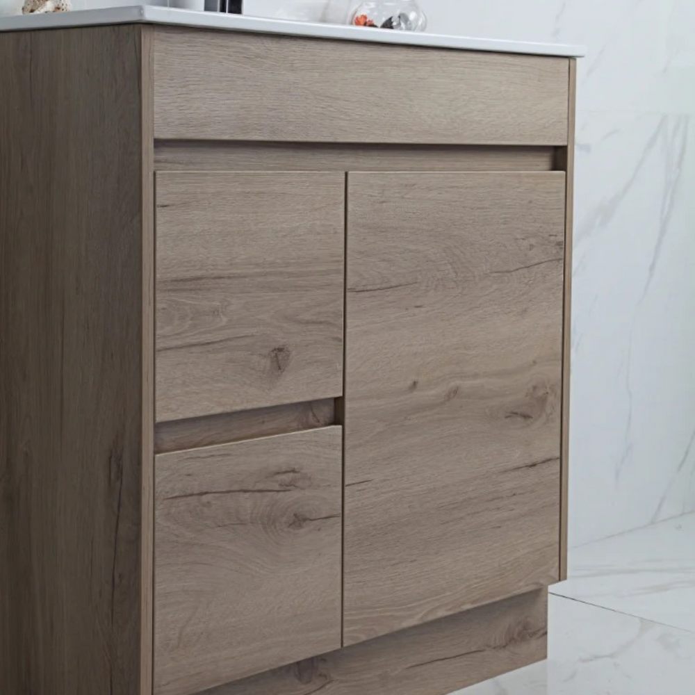 AULIC YORK WHITE OAK 900MM SPACE SAVING SINGLE BOWL FREE STANDING VANITY