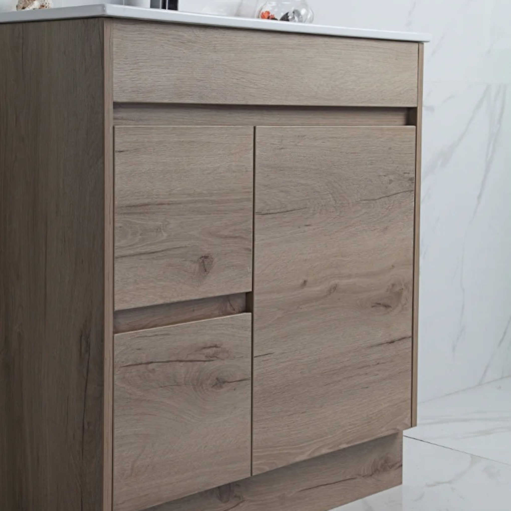 AULIC YORK WHITE OAK 900MM SPACE SAVING SINGLE BOWL FREE STANDING VANITY