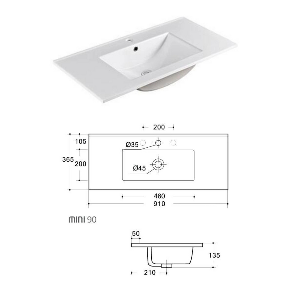 AULIC YORK WHITE OAK 900MM SPACE SAVING SINGLE BOWL FREE STANDING VANITY