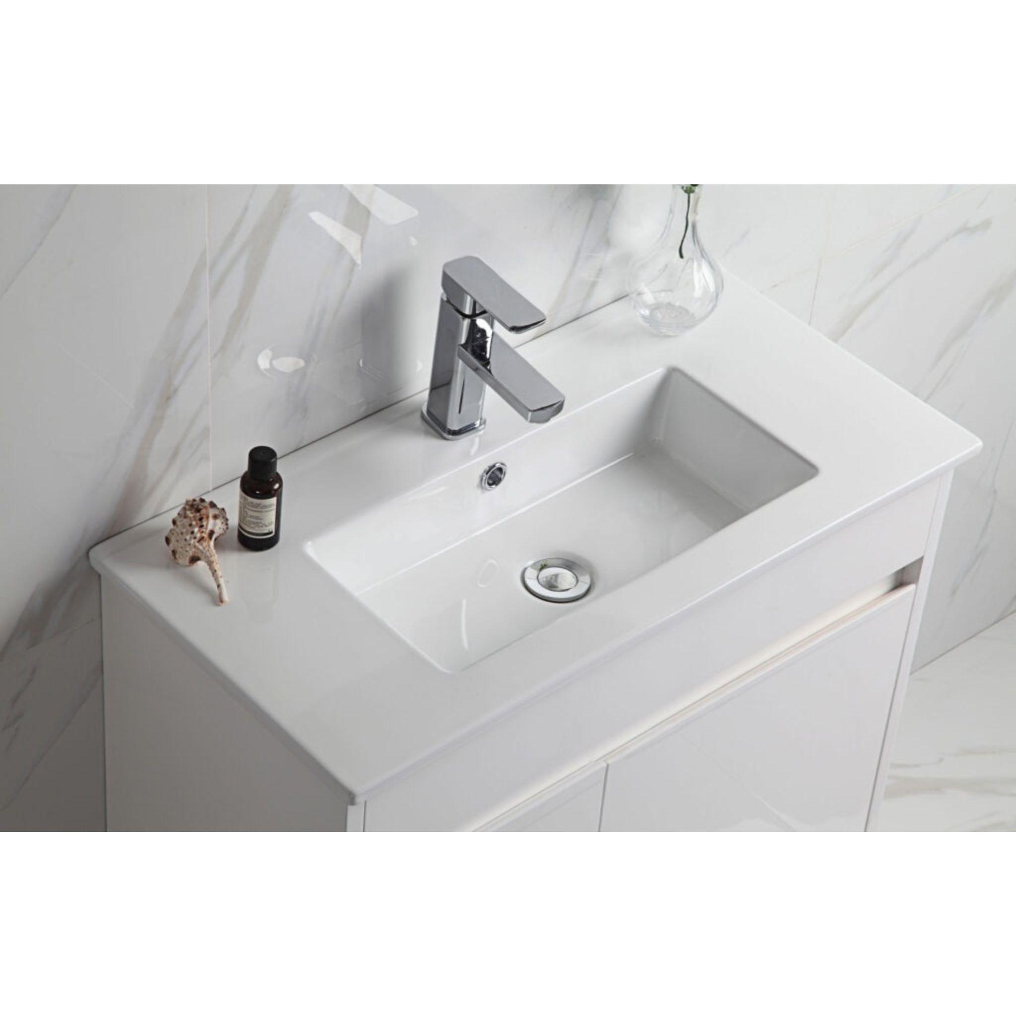 AULIC MAYA WHITE 900MM SPACE SAVING SINGLE BOWL FREESTANDING VANITY