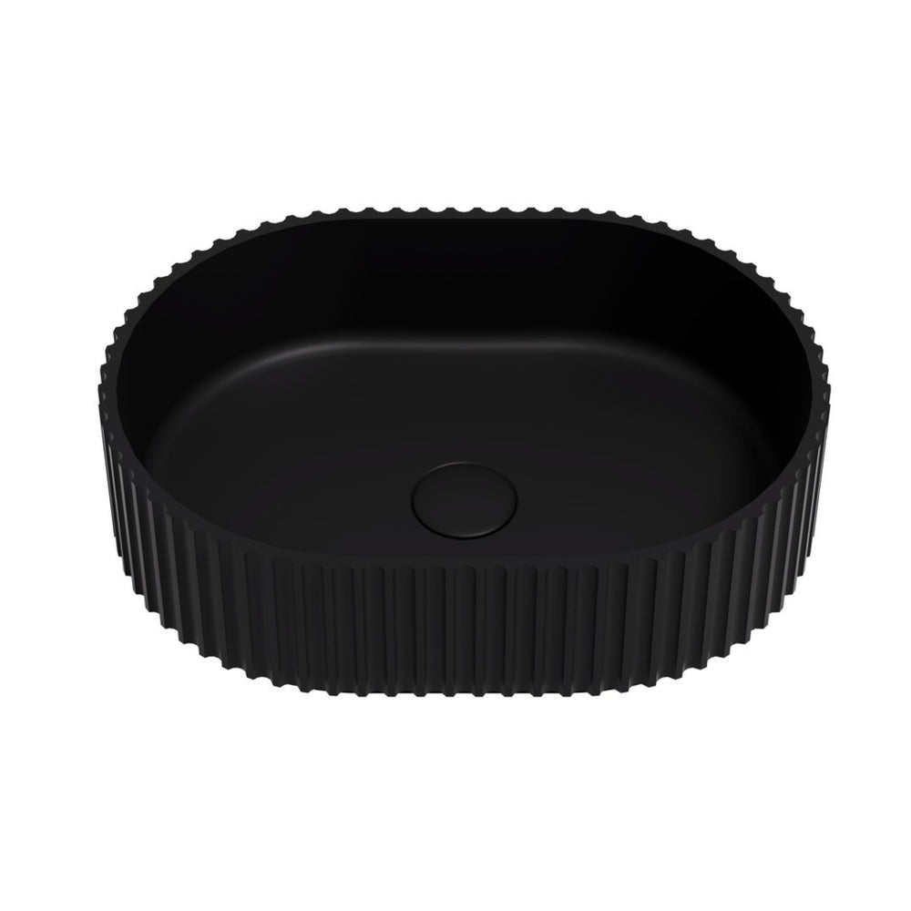 CETO ALLY FLUTED OVAL SHAPE ABOVE COUNTER BASIN MATTE BLACK 480MM