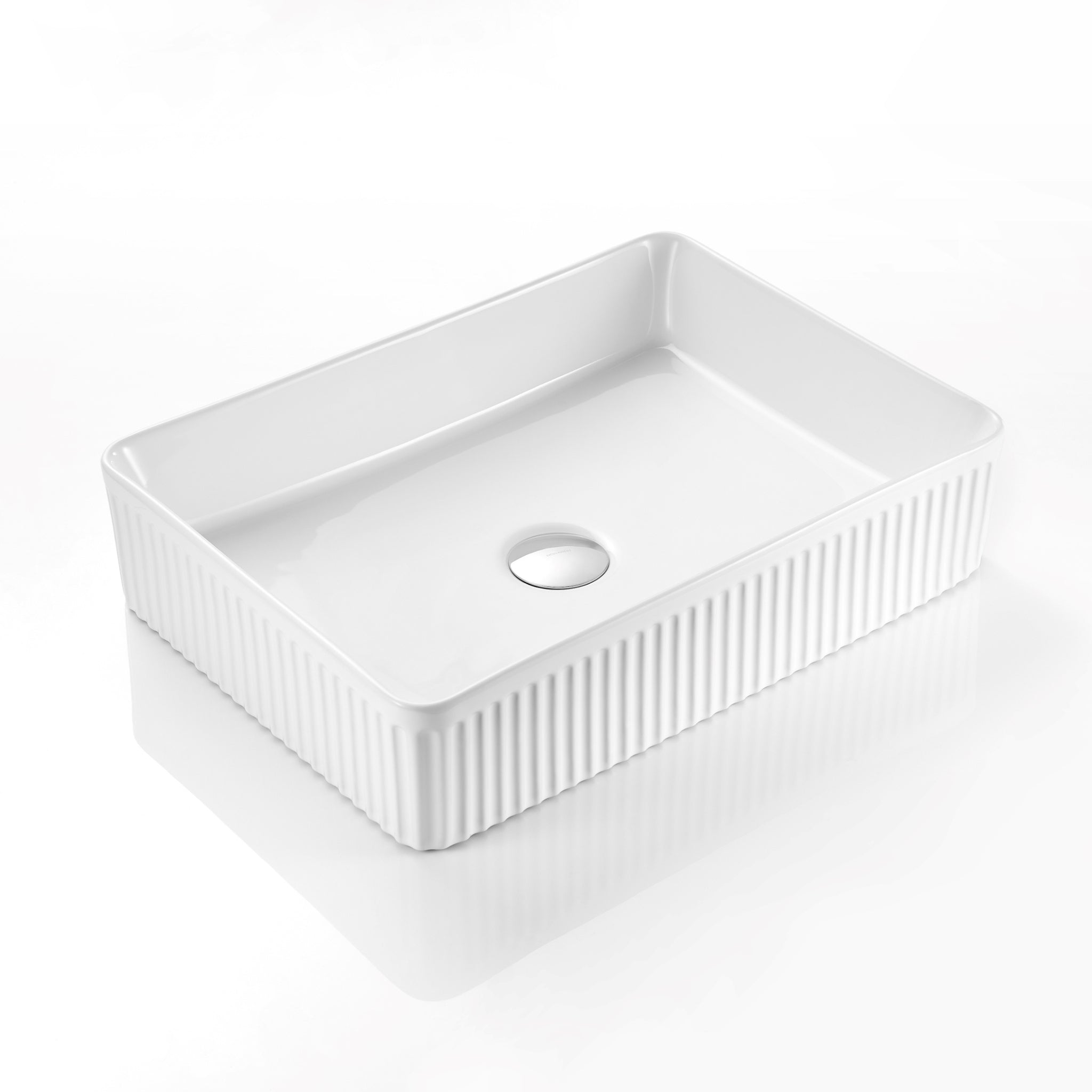 CETO CASCADE FLUTED RECTANGULAR ABOVE COUNTER BASIN GLOSS WHITE 380MM