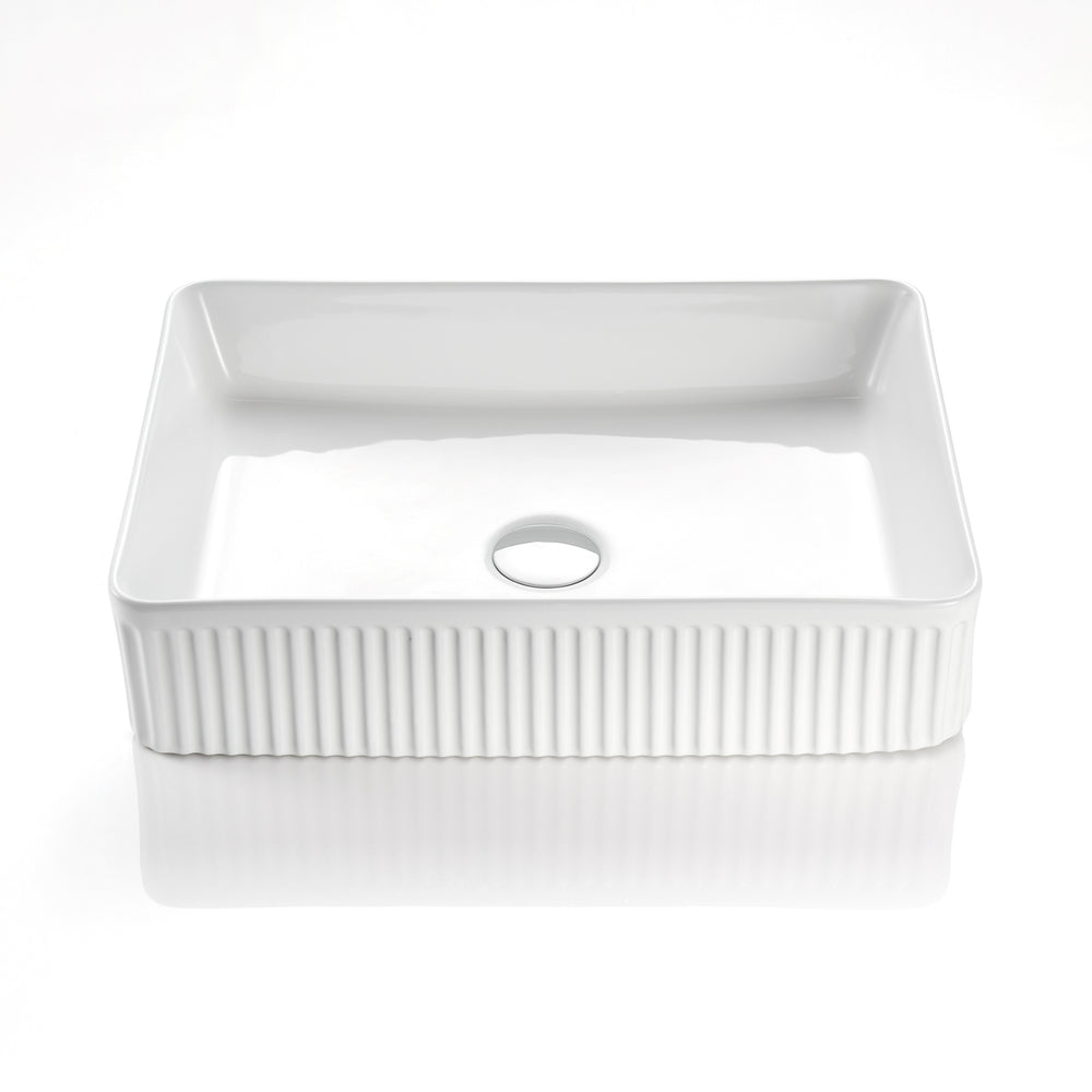 CETO CASCADE FLUTED RECTANGULAR ABOVE COUNTER BASIN MATTE WHITE 500MM