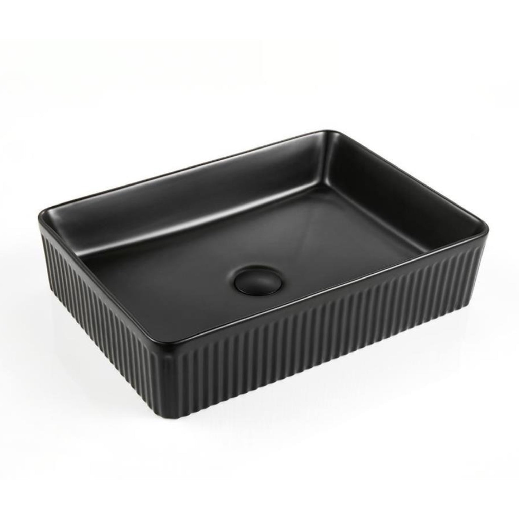 CETO CASCADE FLUTED RECTANGULAR ABOVE COUNTER BASIN MATTE BLACK 380MM