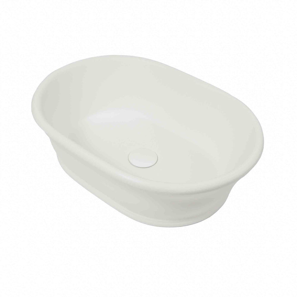 TURNER HASTINGS CAMBRIDGE OVAL TITANCAST SOLID SURFACE ABOVE COUNTER HANDCRAFTED BASIN SATIN SILK WHITE 535MM