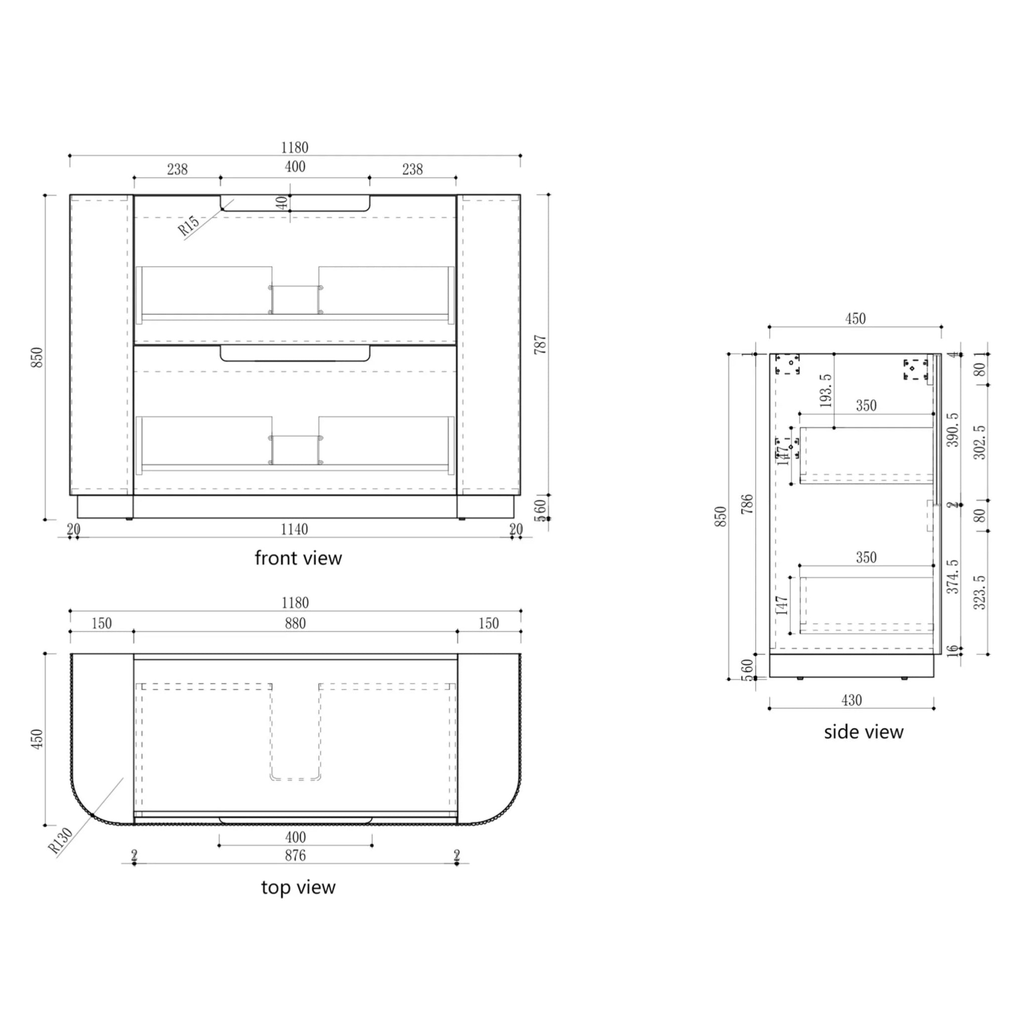 AULIC CURVA CURVED MATTE WHITE 1200MM SINGLE BOWL FLOOR STANDING VANITY