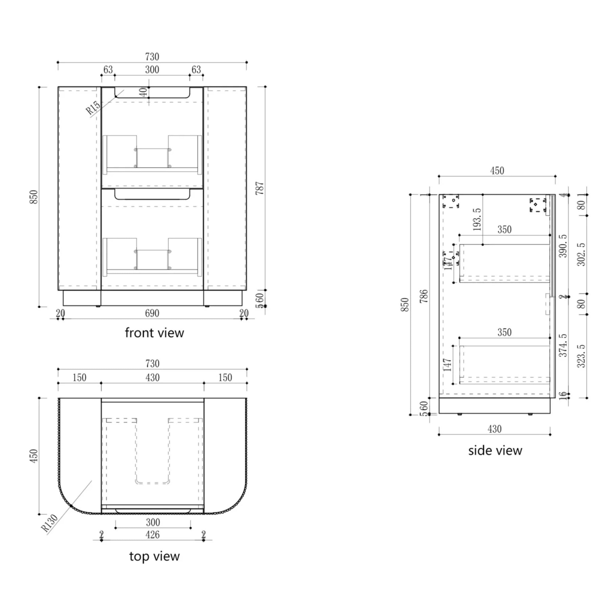 AULIC CURVA CURVED MATTE WHITE 750MM SINGLE BOWL FLOOR STANDING VANITY