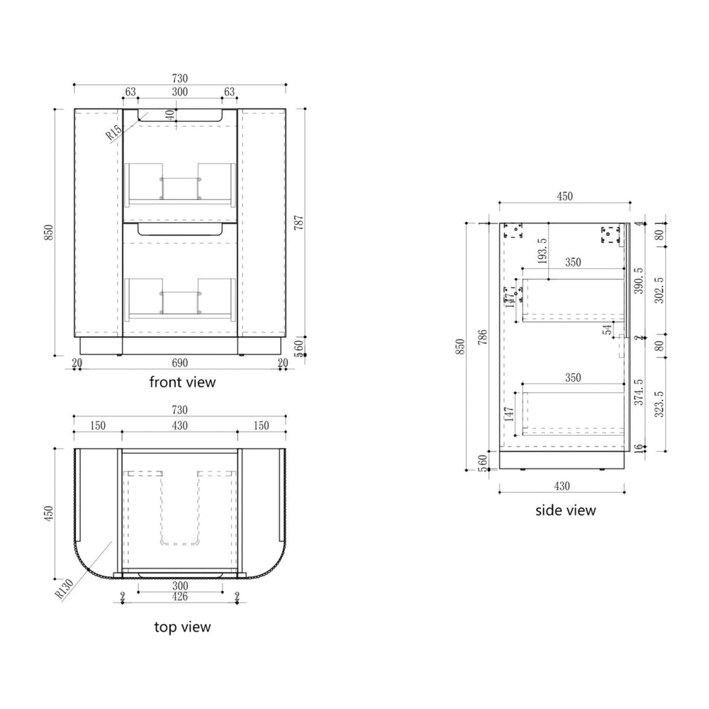 AULIC VARCELLI CURVED HARVEST OAK 750MM SINGLE BOWL FLOOR STANDING VANITY