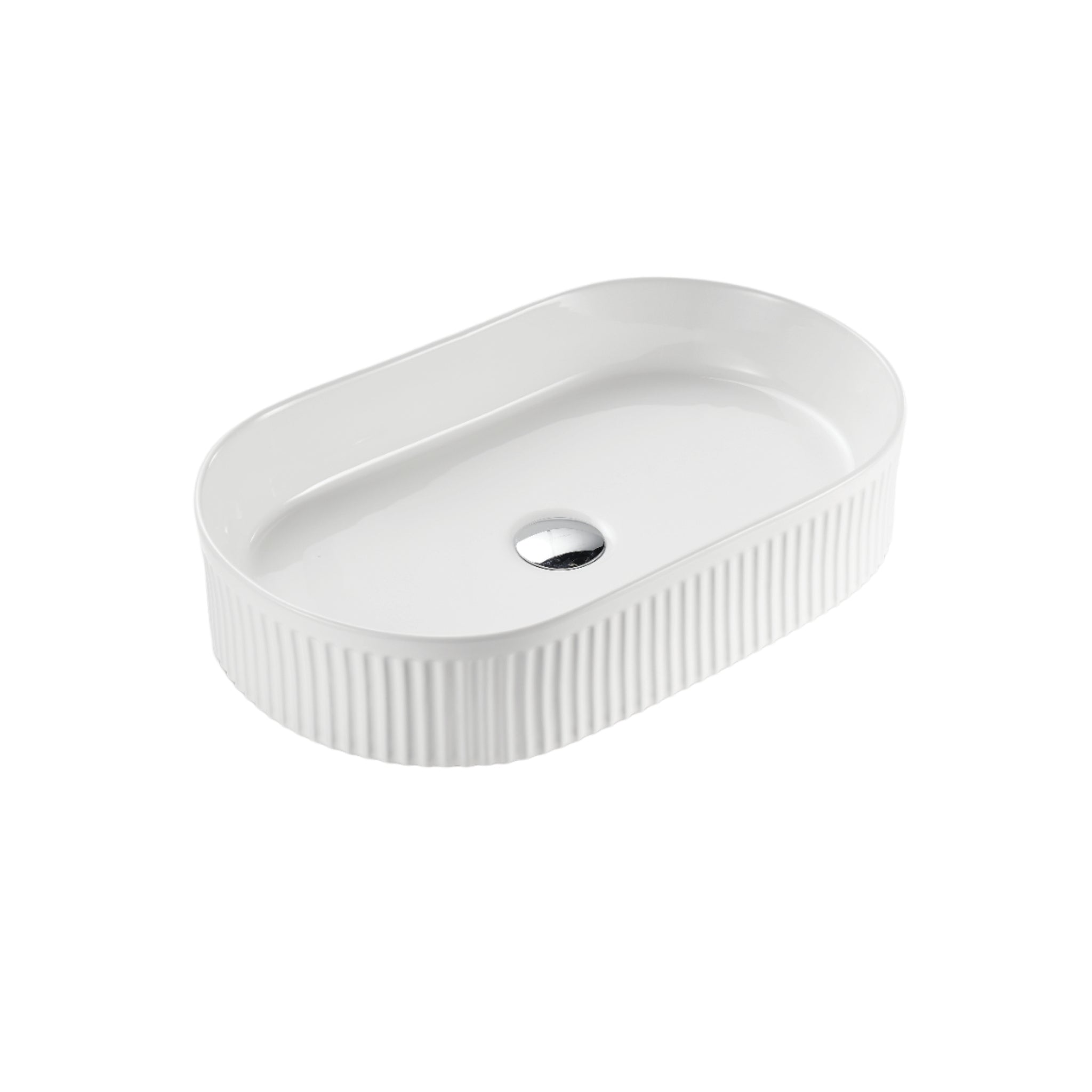 CETO CASCADE FLUTED OVAL ABOVE COUNTER BASIN GLOSS WHITE 580MM