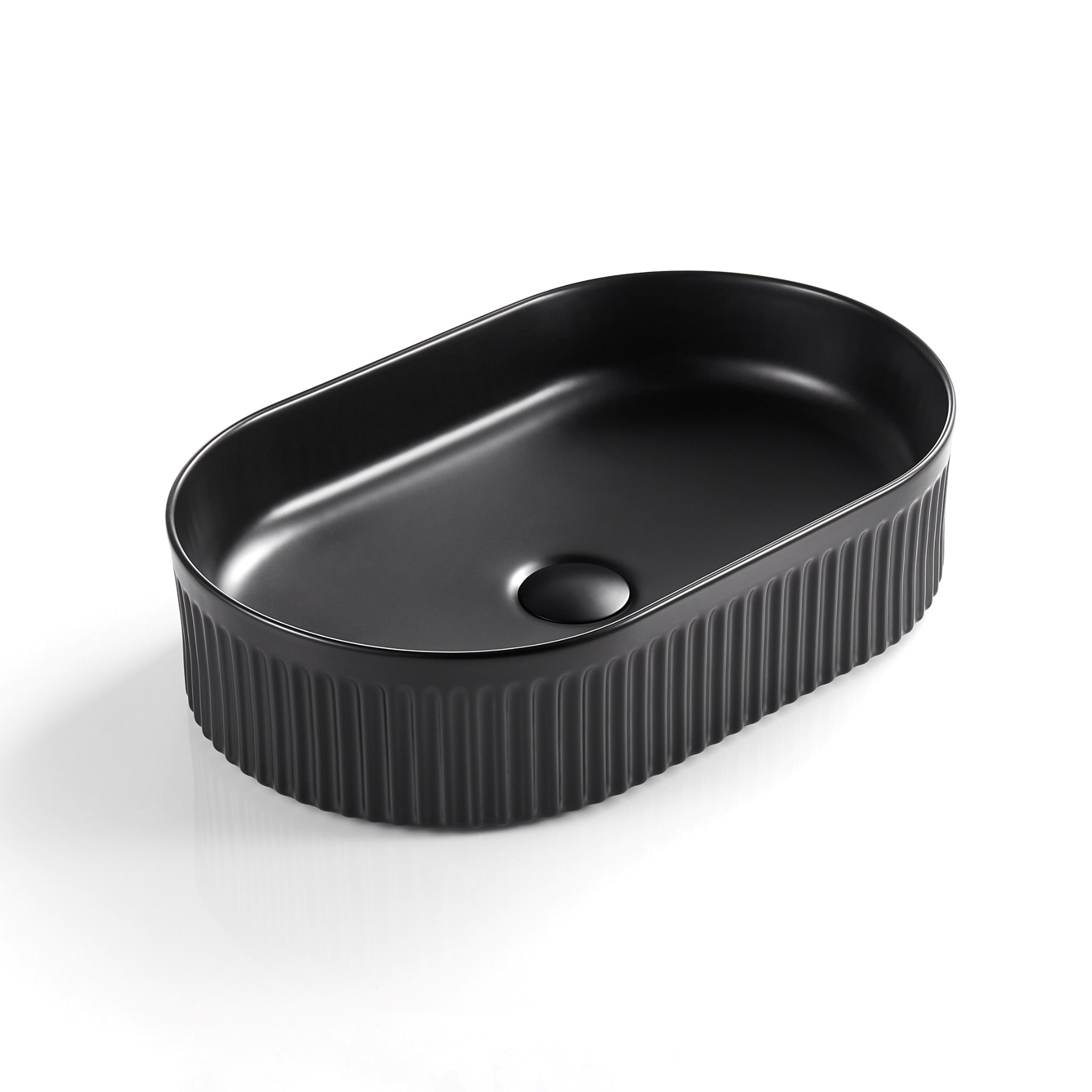 CETO CASCADE FLUTED OVAL ABOVE COUNTER BASIN MATTE BLACK 580MM