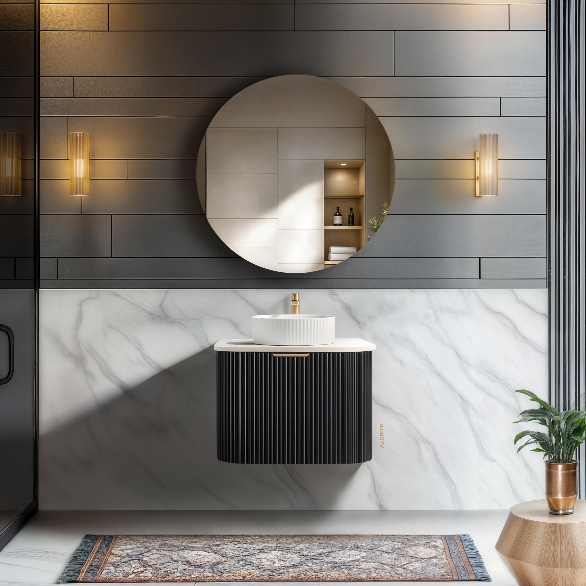 CETO AVALON MATTE BLACK 600MM SINGLE BOWL WALL HUNG VANITY