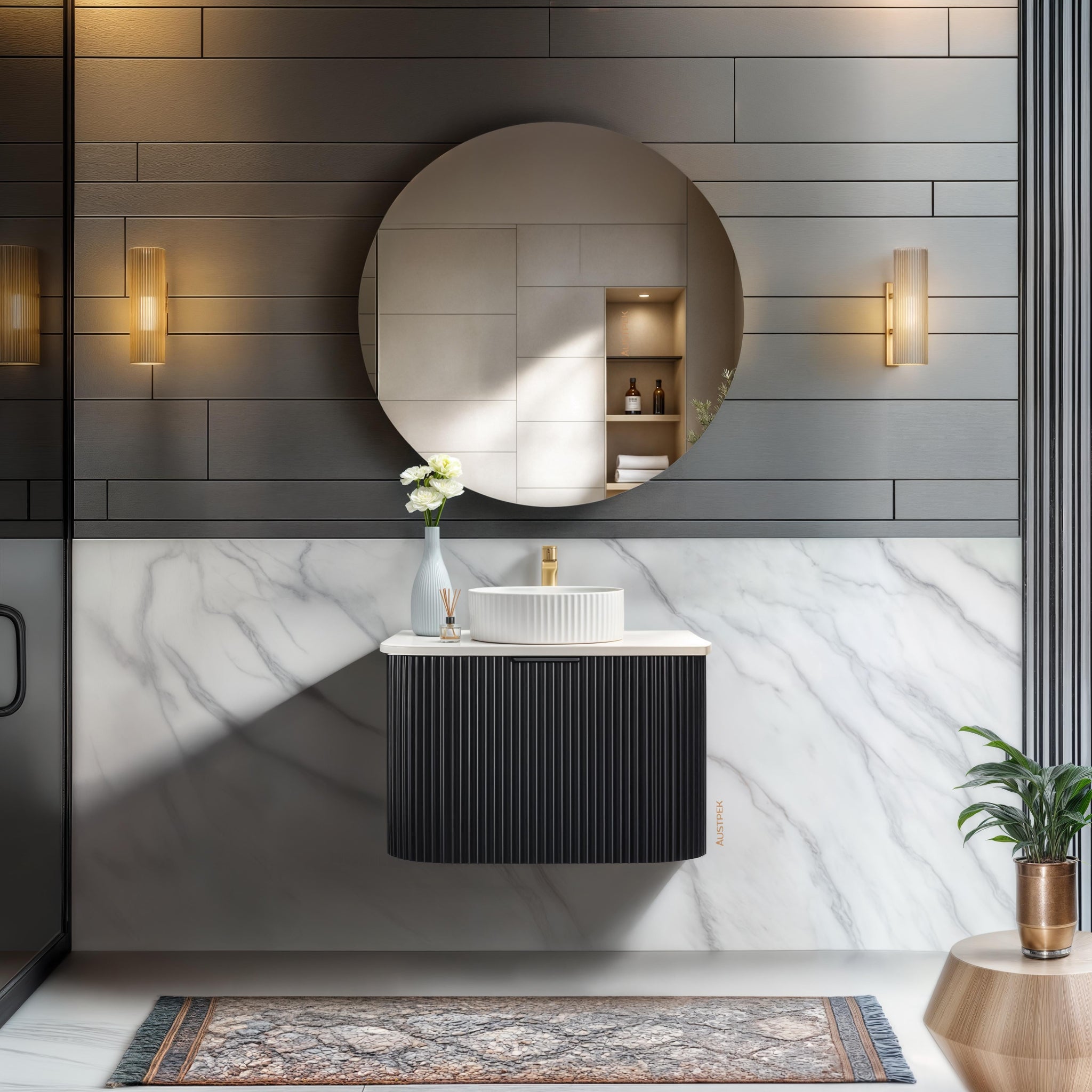 CETO AVALON MATTE BLACK 750MM SINGLE BOWL WALL HUNG VANITY