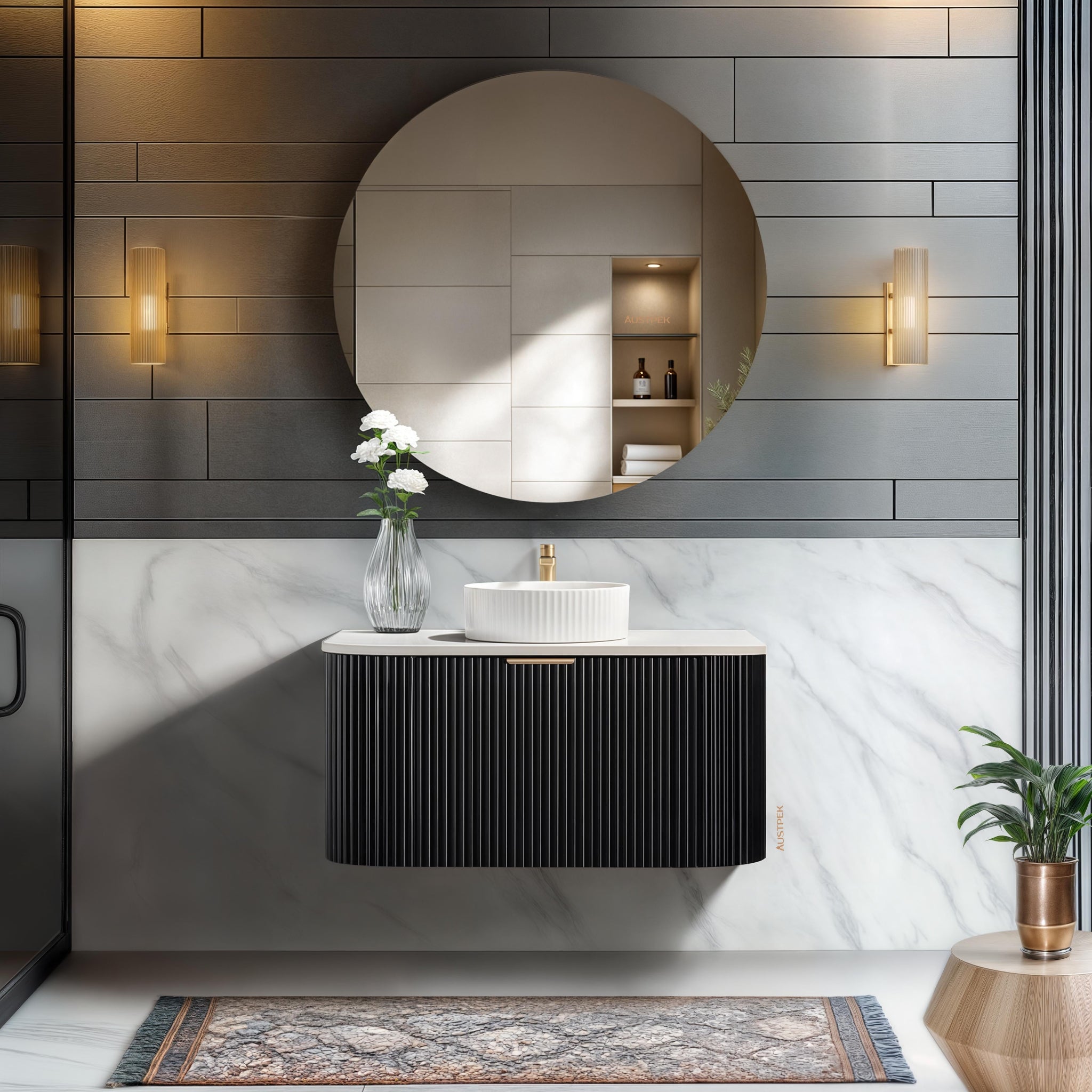 CETO AVALON MATTE BLACK 900MM SINGLE BOWL WALL HUNG VANITY