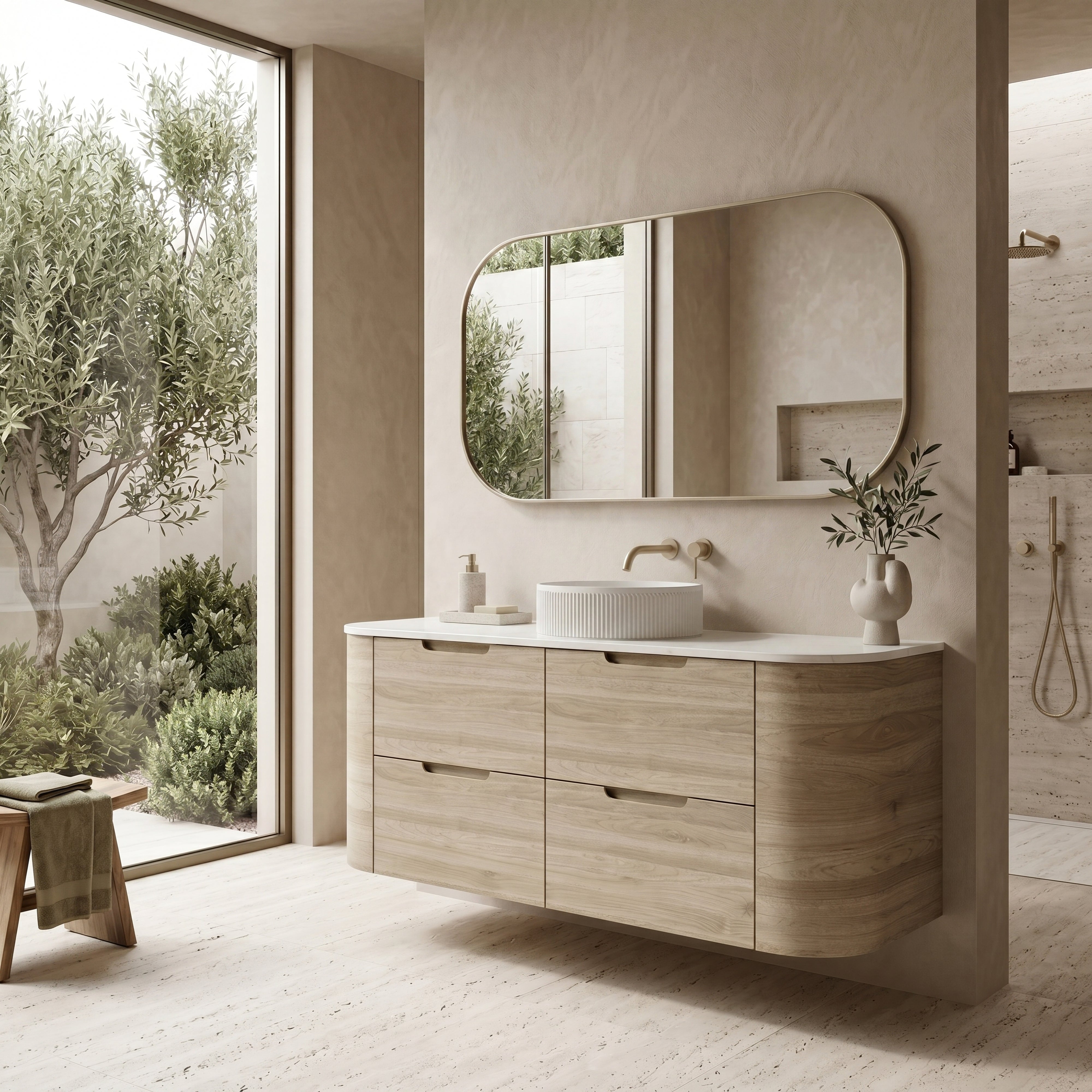 VITO CALVO CLASSIC OAK 1200MM CURVED SINGLE BOWL WALL HUNG VANITY