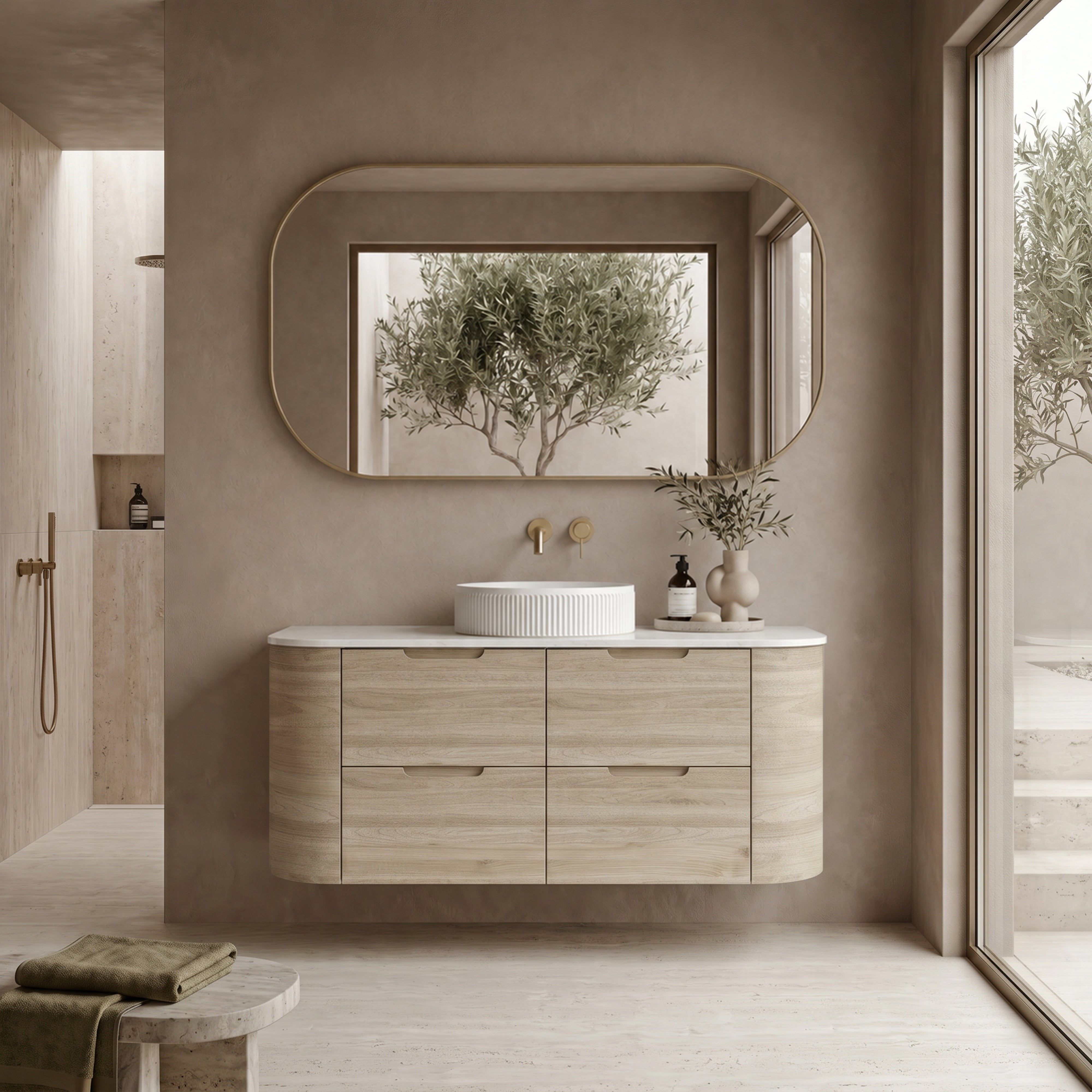 VITO CALVO CLASSIC OAK 1200MM CURVED SINGLE BOWL WALL HUNG VANITY