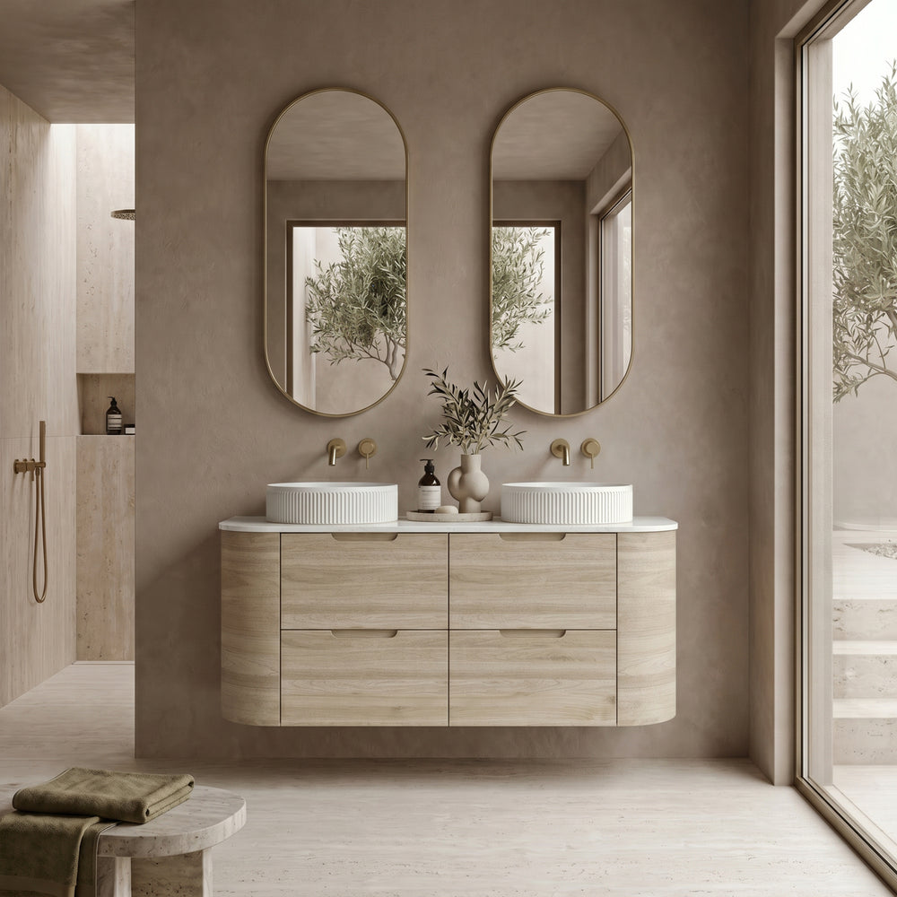 VITO CALVO CLASSIC OAK 1200MM CURVED DOUBLE BOWL WALL HUNG VANITY