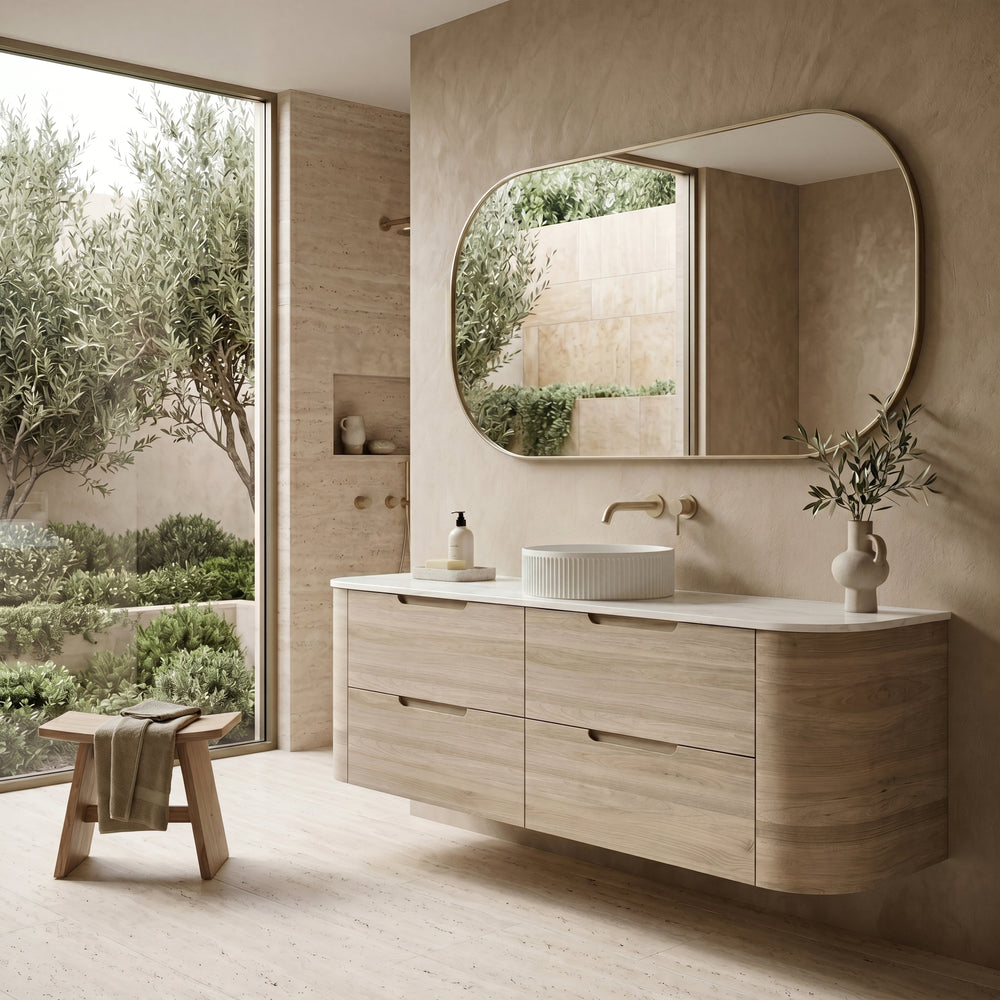VITO CALVO CLASSIC OAK 1500MM CURVED SINGLE BOWL WALL HUNG VANITY
