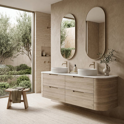 VITO CALVO CLASSIC OAK 1500MM CURVED DOUBLE BOWL WALL HUNG VANITY