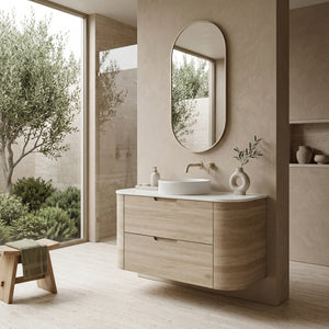VITO CALVO CLASSIC OAK 900MM CURVED SINGLE BOWL WALL HUNG VANITY