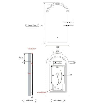 AULIC CANTERBURY LED MIRROR GUN METAL 3 COLOUR LIGHTS 500X900MM