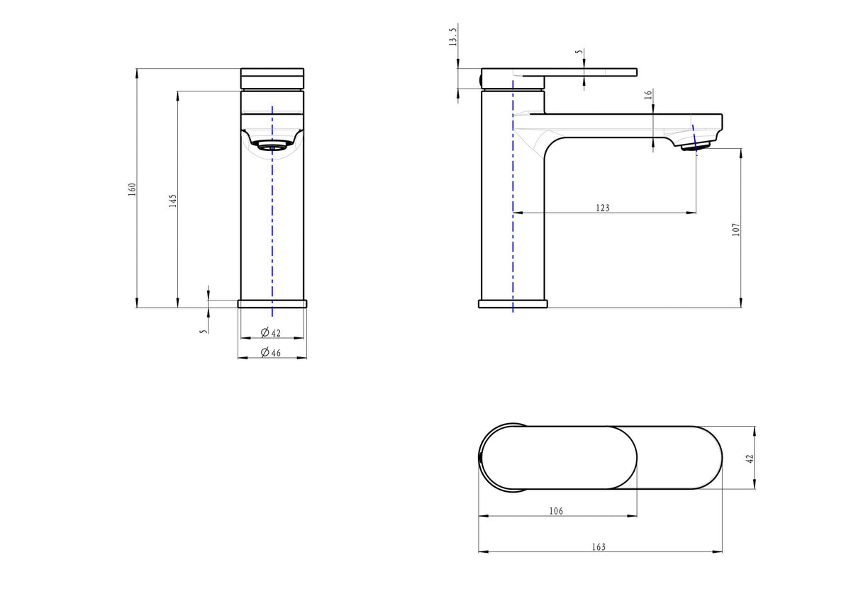 Linsol Capo Basin Mixer technical drawing