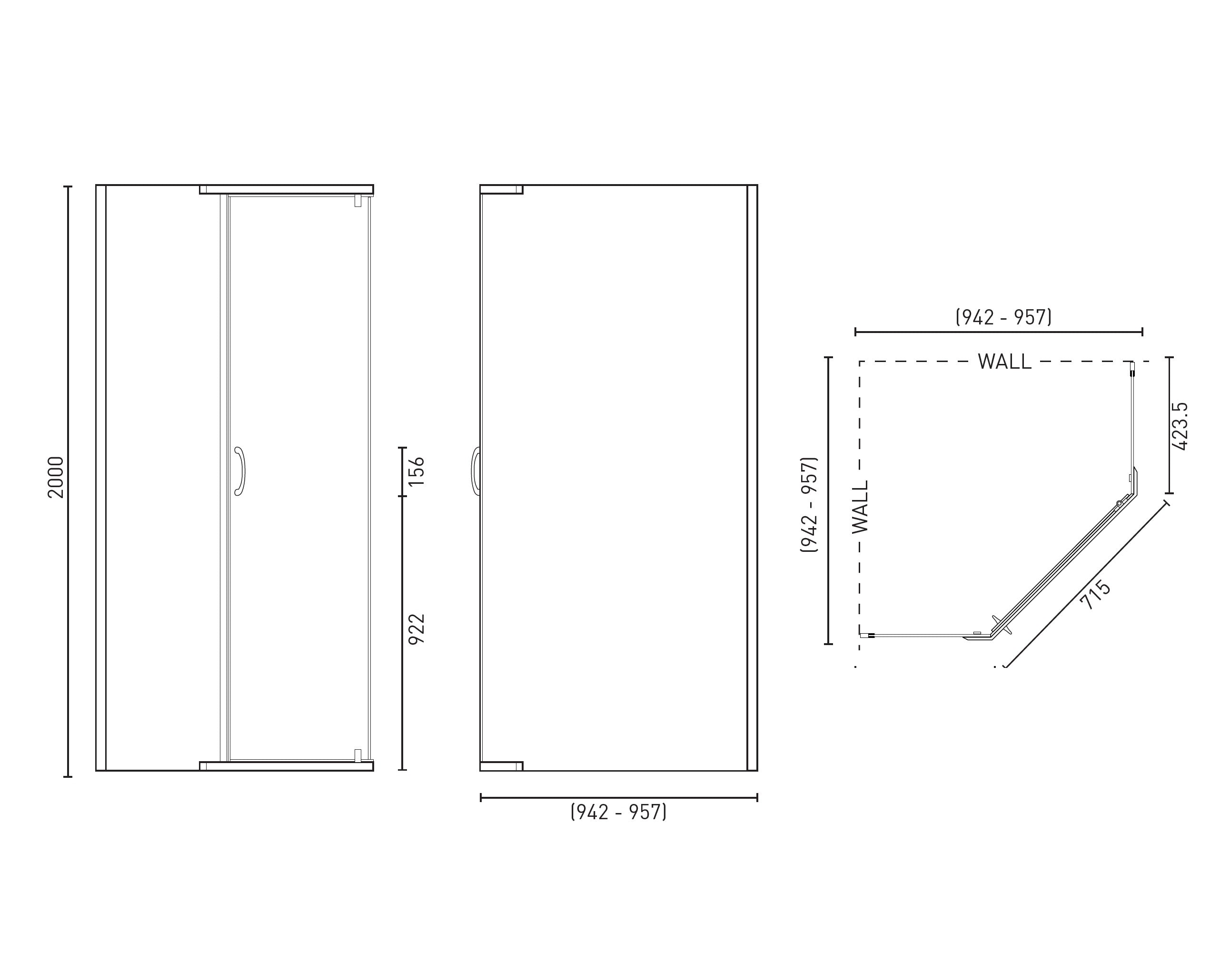 DECINA CASCADE SEMI-FRAMELESS ANGLE PIVOT SHOWER SCREEN CHROME