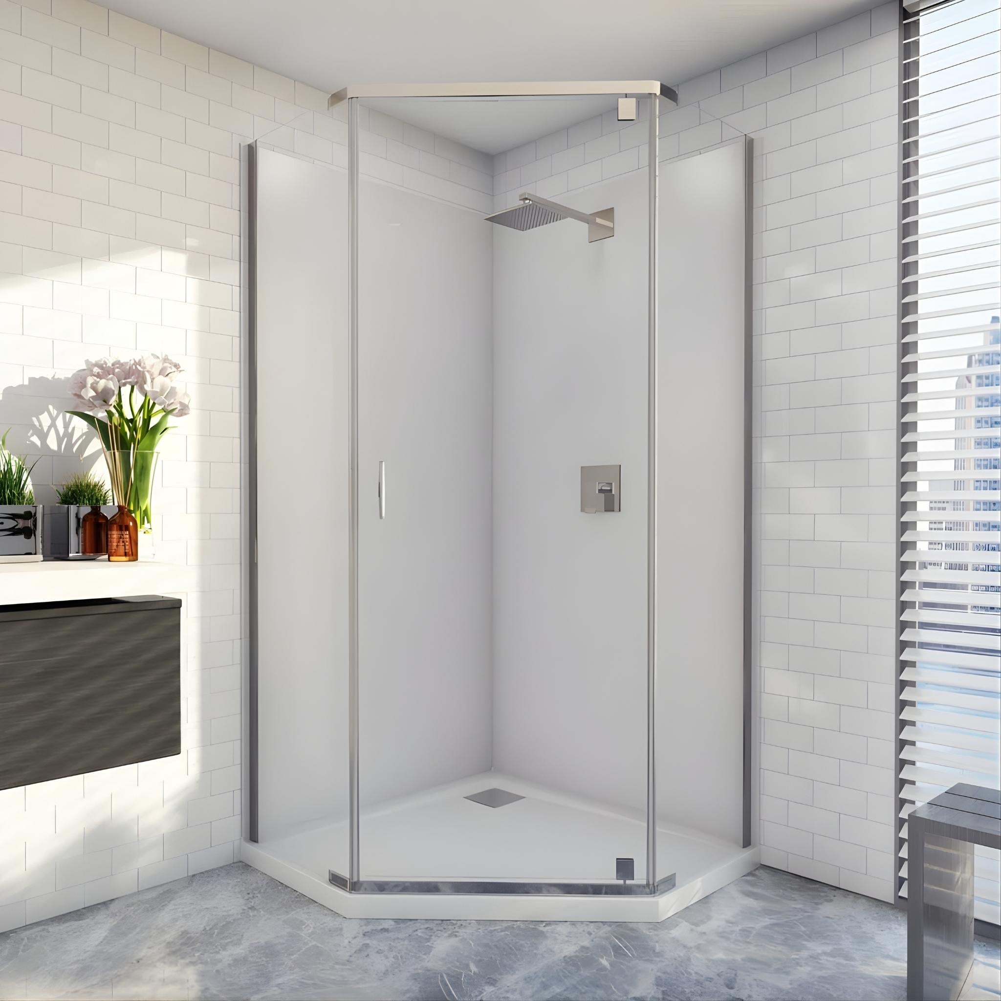 DECINA CASCADE SEMI-FRAMELESS ANGLE PIVOT SHOWER SCREEN CHROME