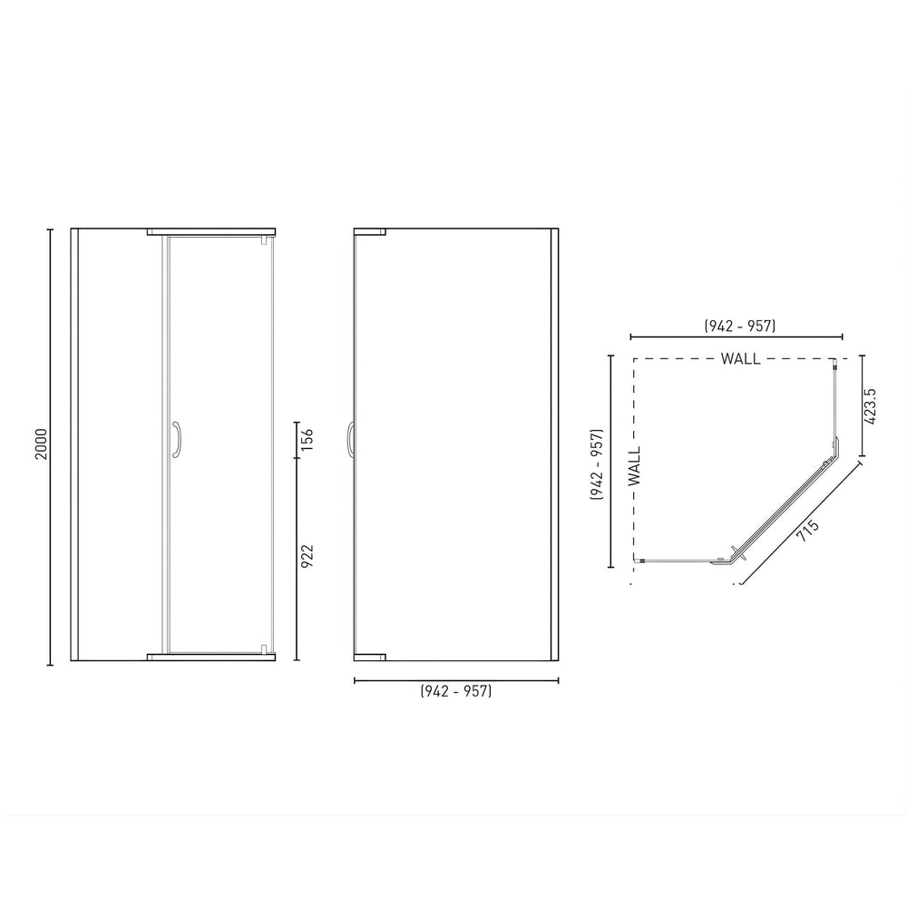 DECINA CASCADE SEMI-FRAMELESS ANGLE PIVOT SHOWER SCREEN CHROME