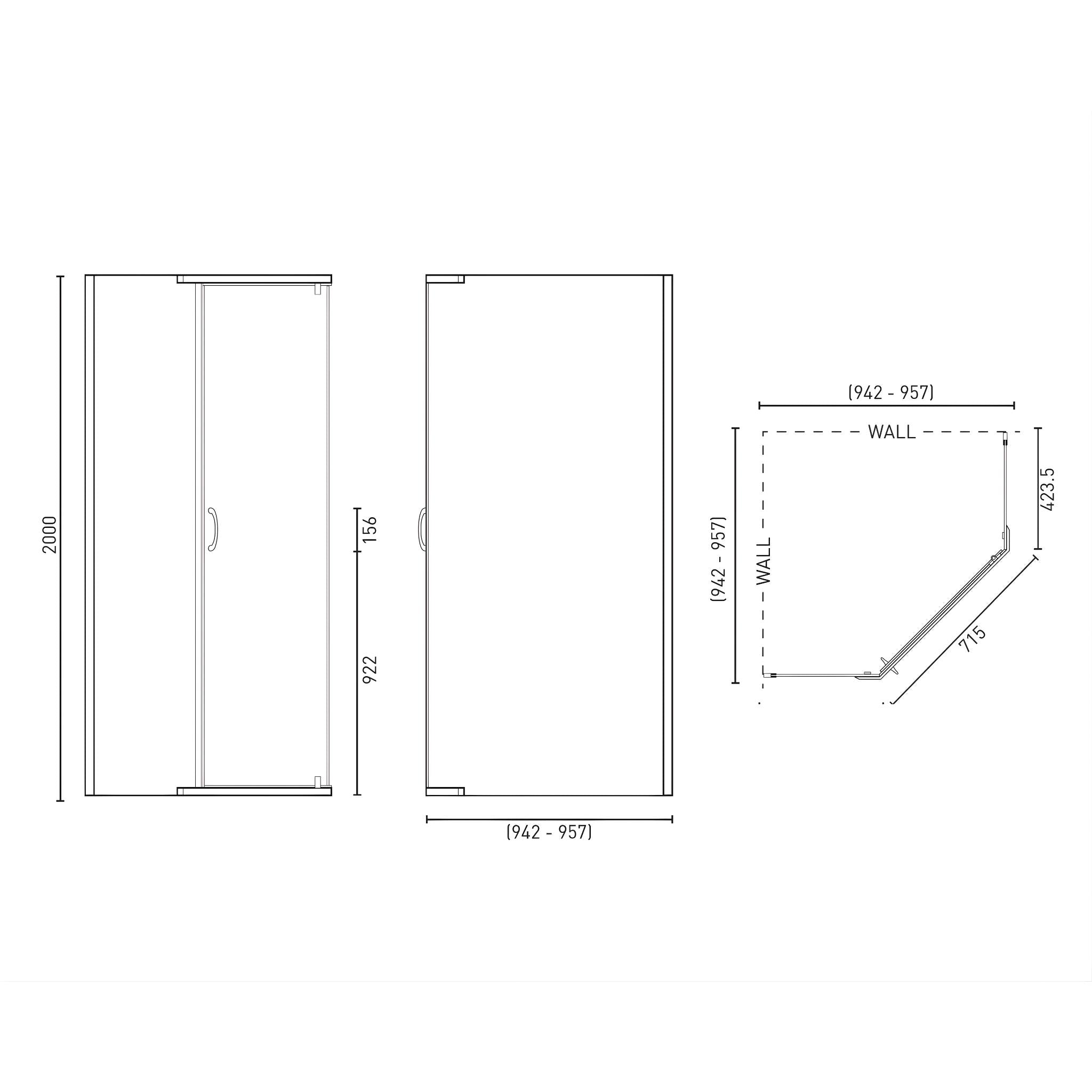 DECINA CASCADE SEMI-FRAMELESS ANGLE PIVOT SHOWER SCREEN CHROME