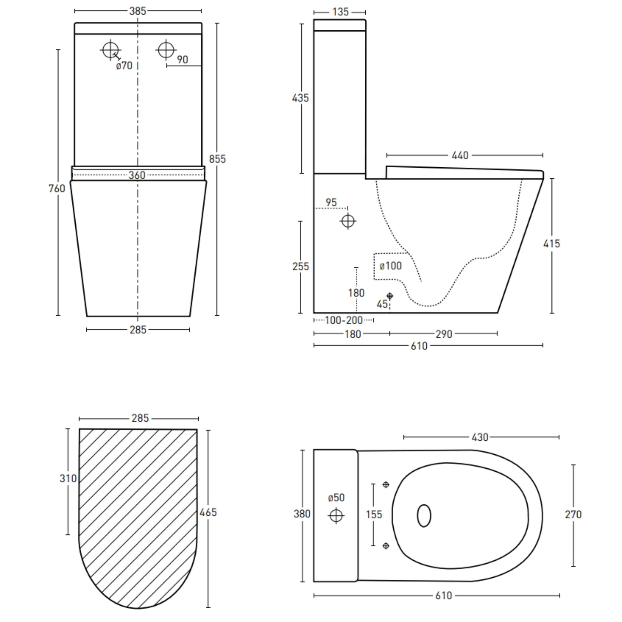 DECINA CAVAL EZI HEIGHT UNIVERSAL RIMLESS BACK-TO-WALL TOILET SUITE GLOSS WHITE
