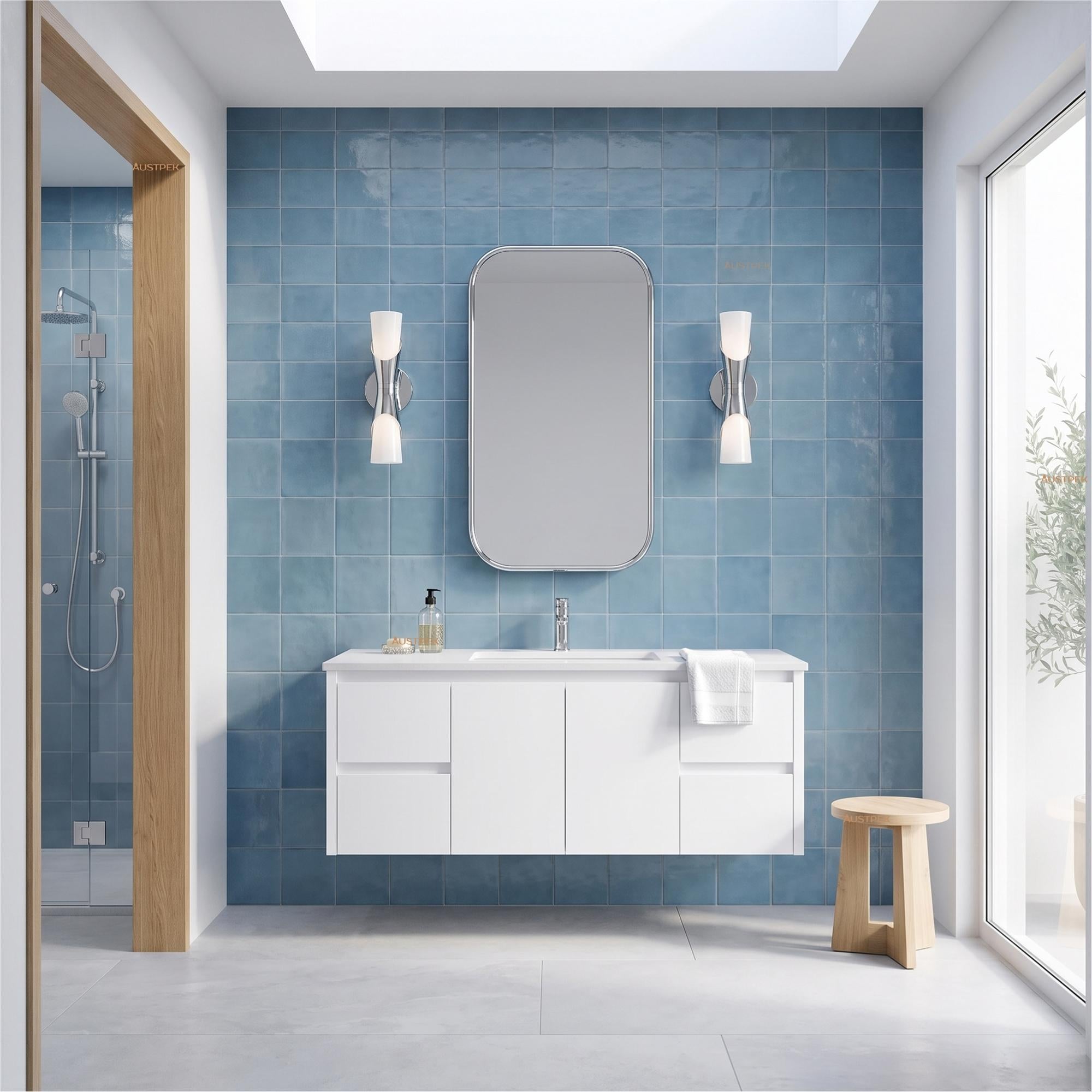 AULIC ALICE SATIN WHITE 1200MM SINGLE BOWL WALL HUNG VANITY