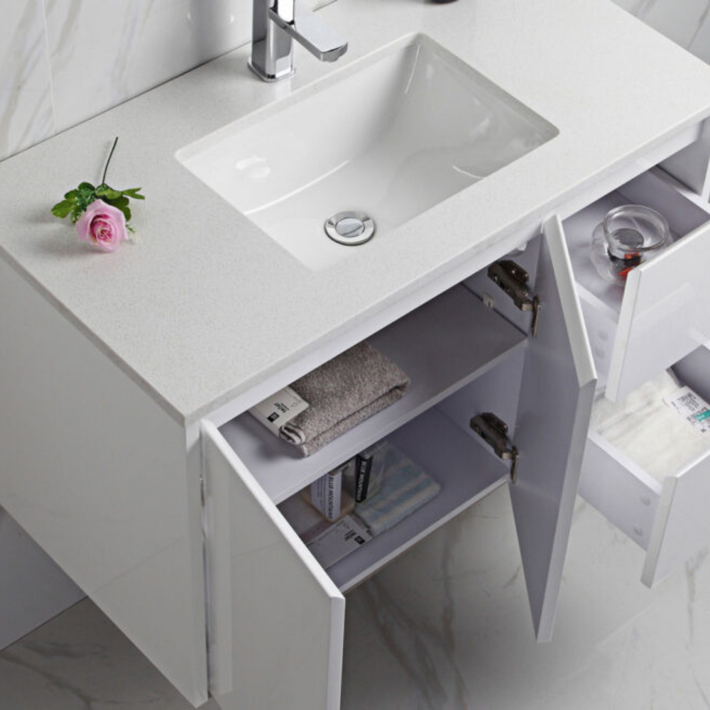 AULIC ALICE SATIN WHITE 600MM SINGLE BOWL WALL HUNG VANITY