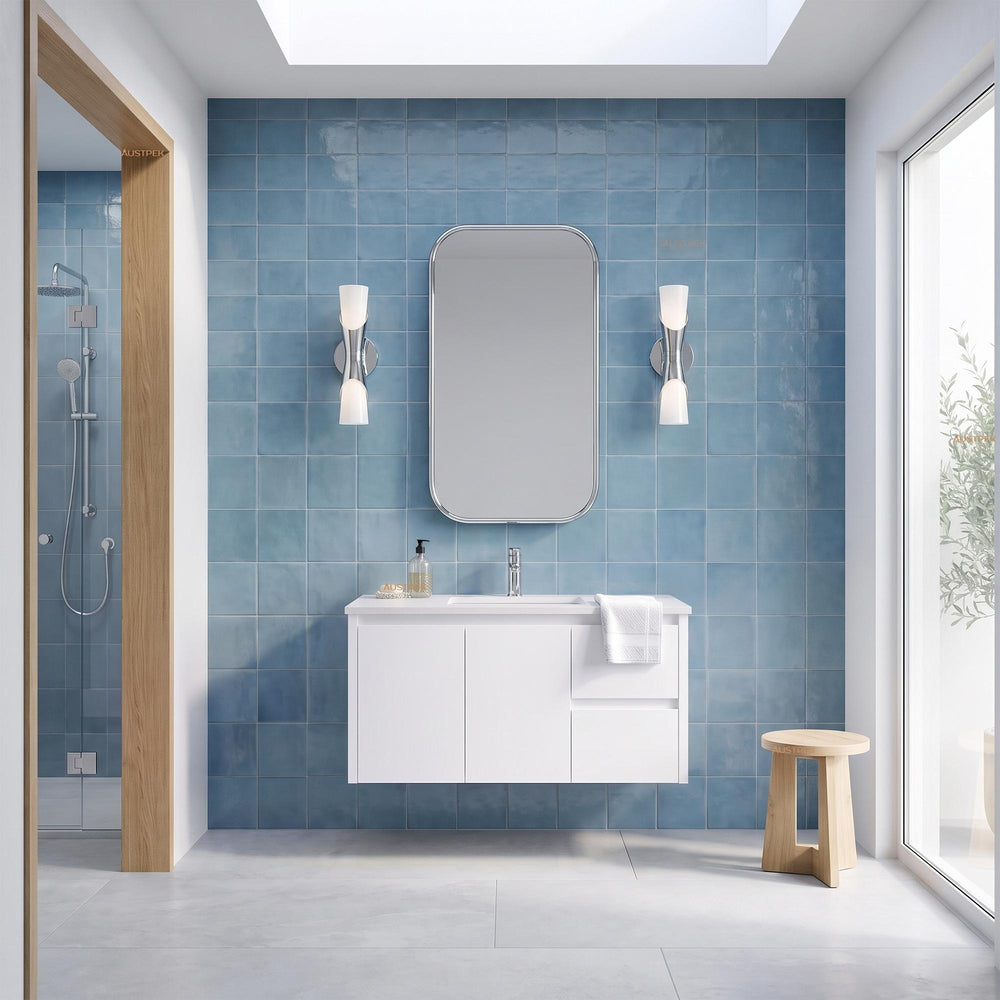 AULIC ALICE SATIN WHITE 900MM WALL HUNG VANITY (AVAILABLE IN LEFT AND RIGHT HAND DRAWER)
