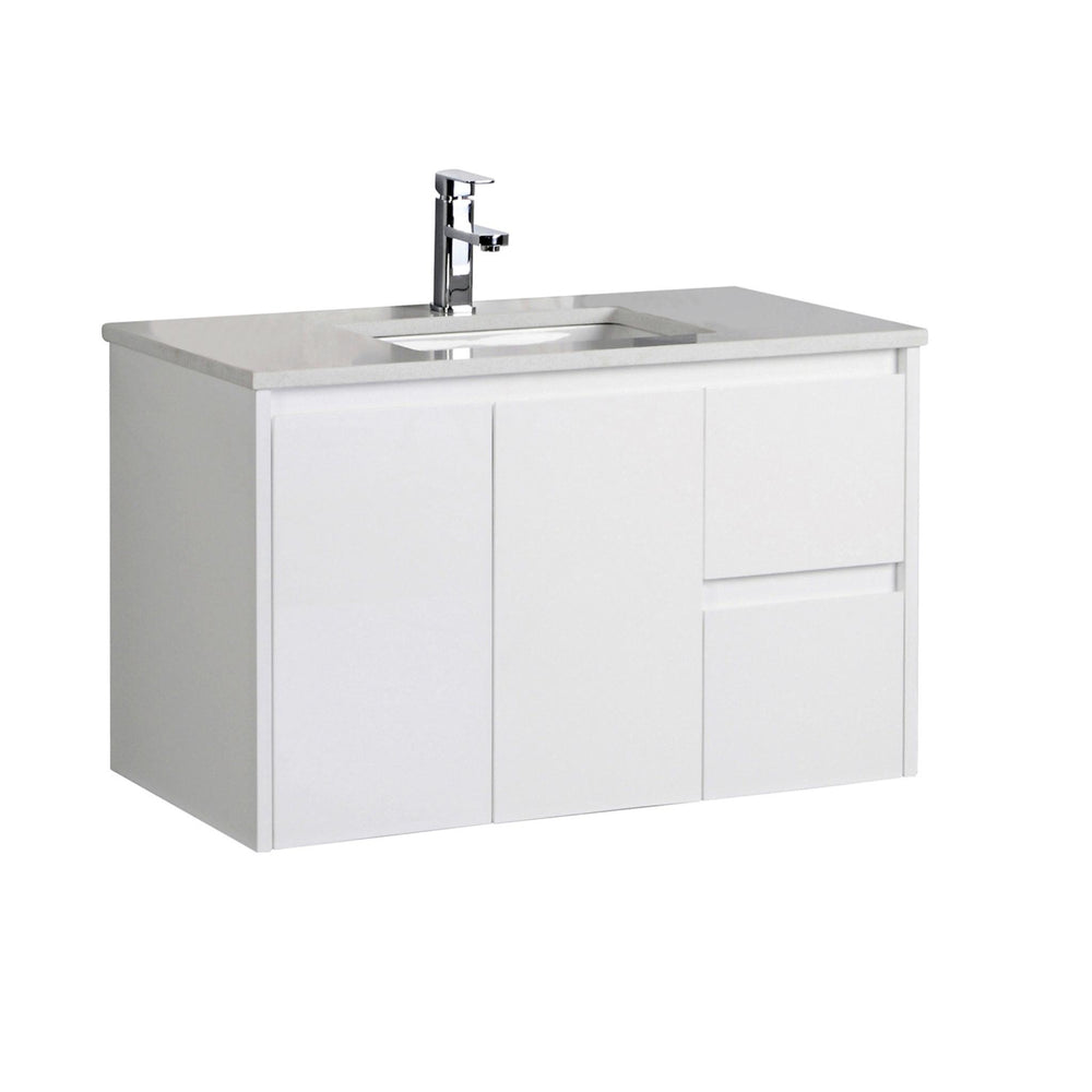 AULIC ALICE SATIN WHITE 900MM WALL HUNG VANITY (AVAILABLE IN LEFT AND RIGHT HAND DRAWER)