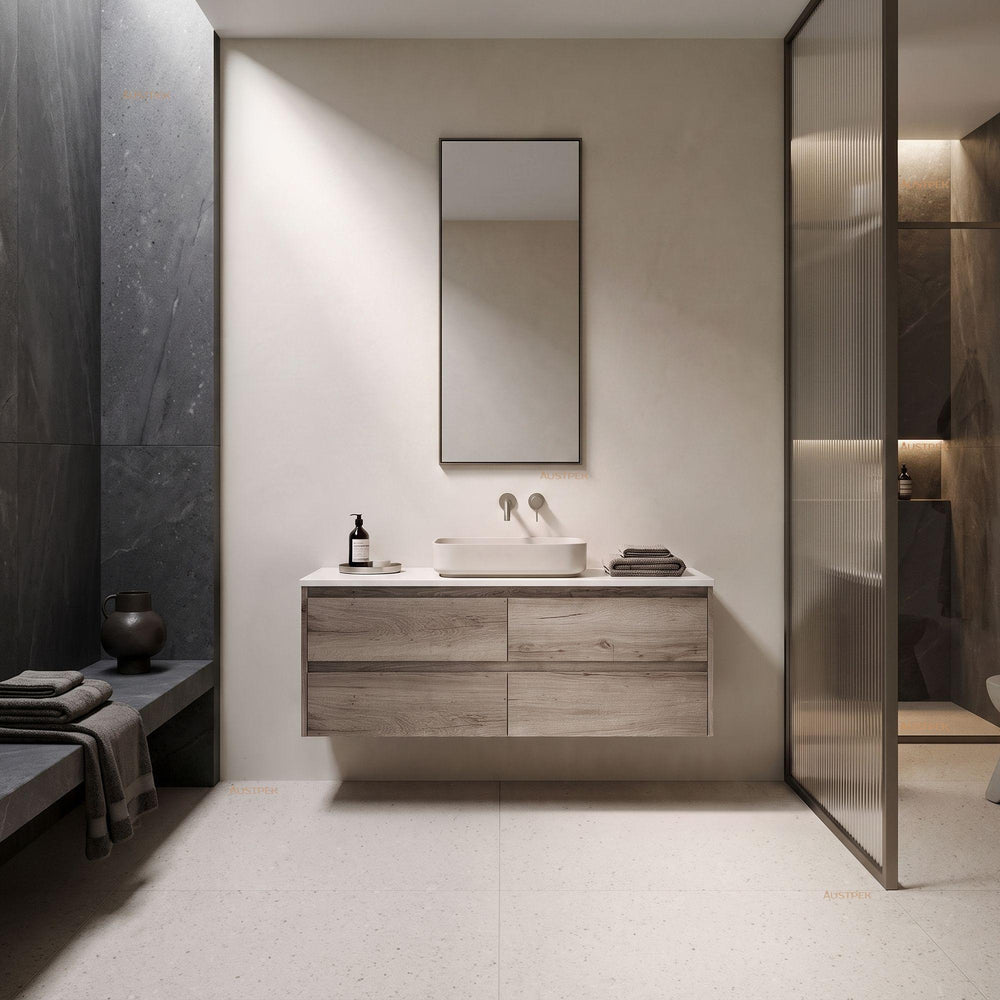 AULIC MAX WHITE OAK 1200MM SINGLE BOWL WALL HUNG VANITY