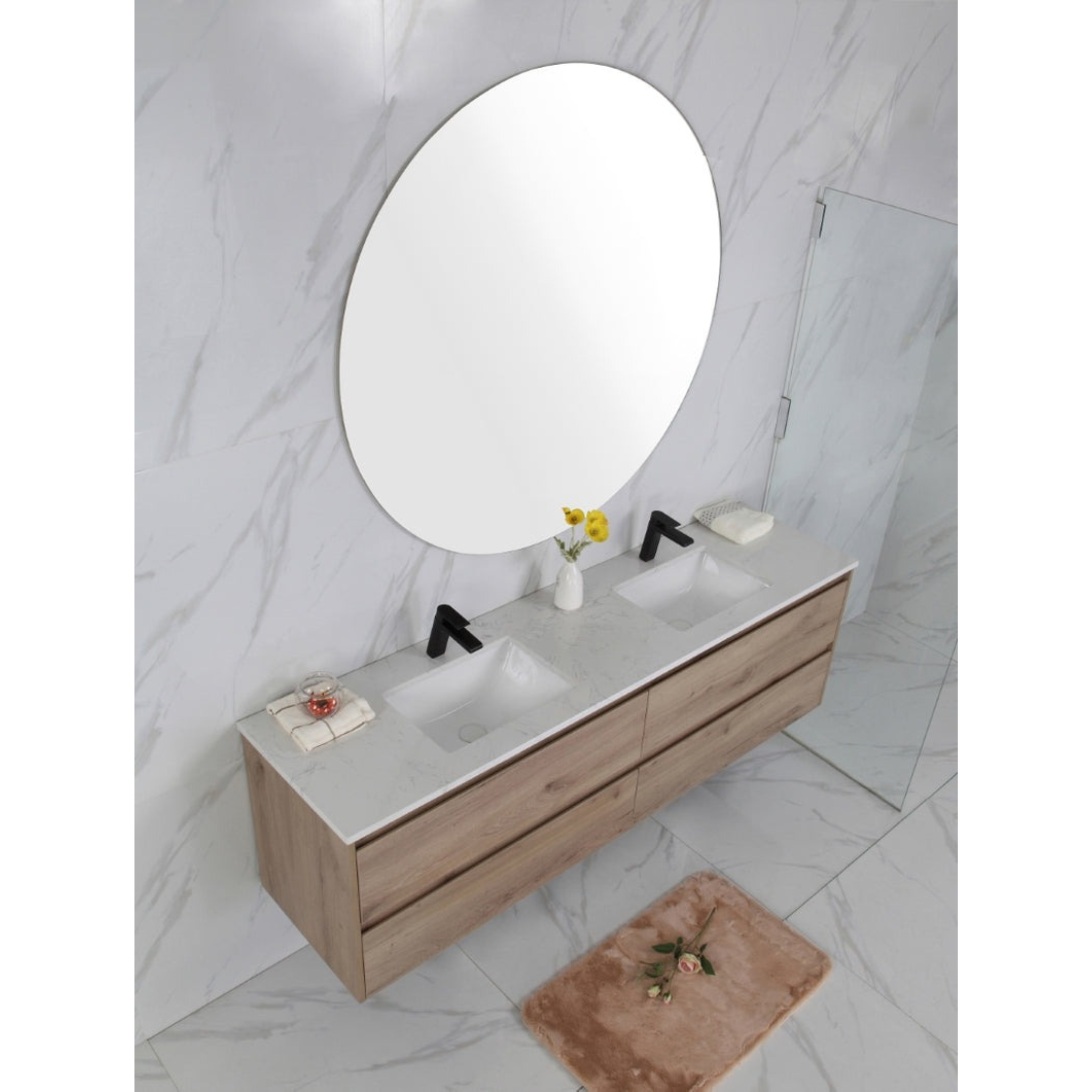 AULIC MAX WHITE OAK 1500MM DOUBLE BOWL WALL HUNG VANITY