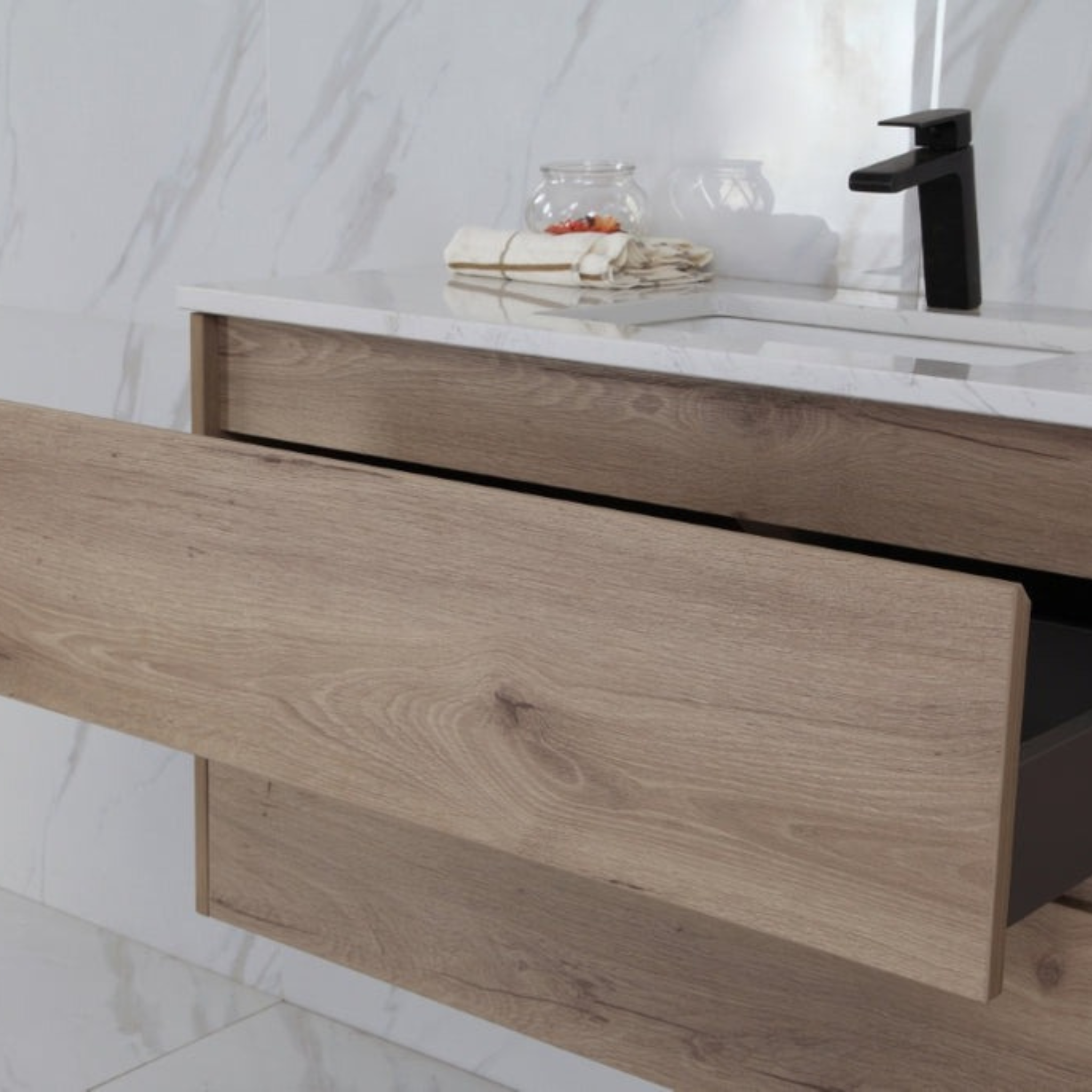 AULIC MAX WHITE OAK 1500MM DOUBLE BOWL WALL HUNG VANITY
