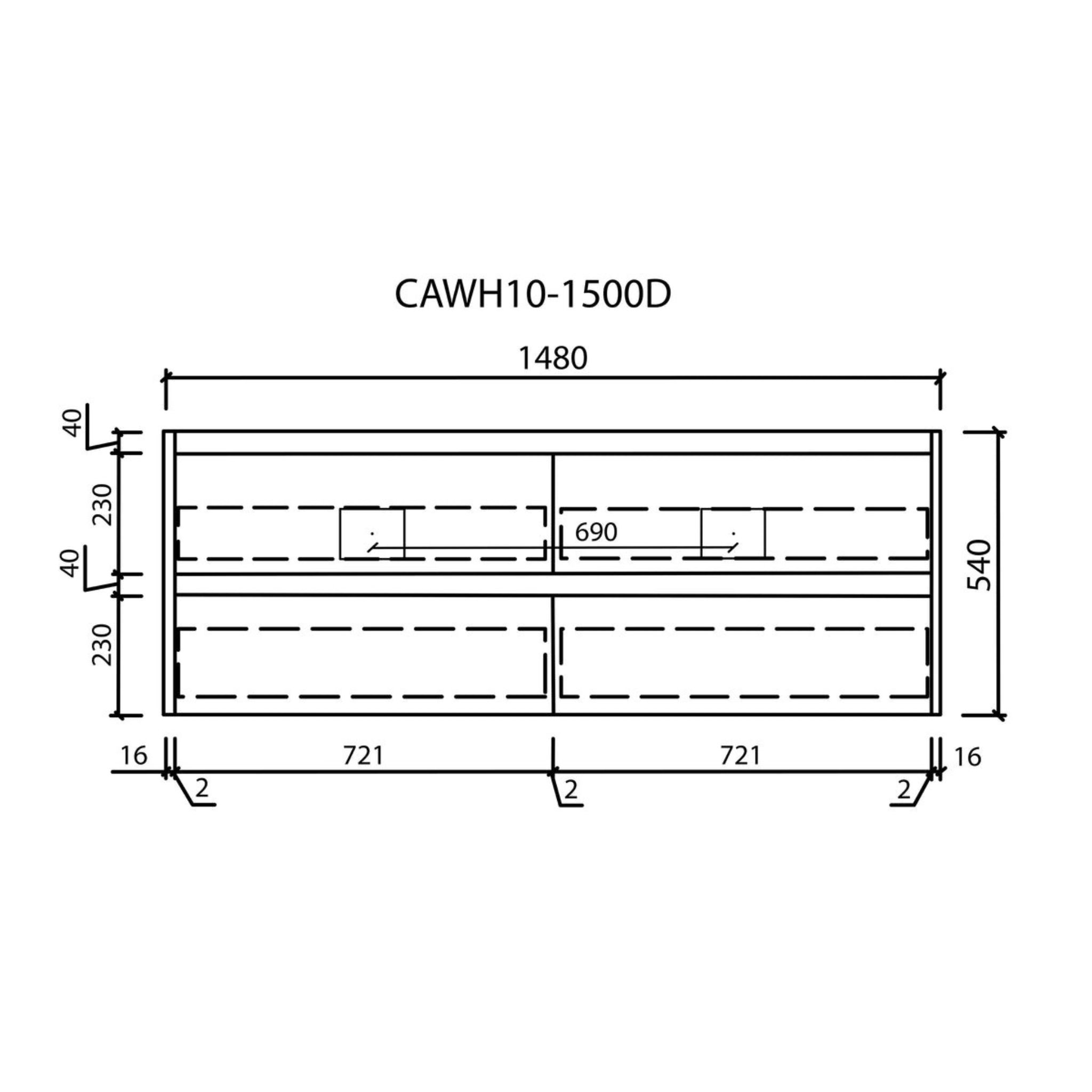 AULIC MAX WHITE OAK 1500MM DOUBLE BOWL WALL HUNG VANITY