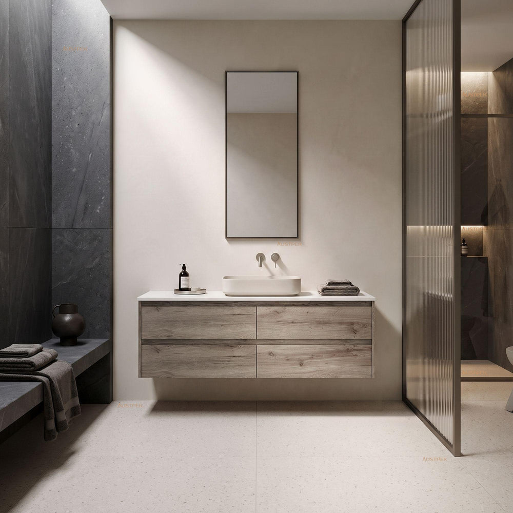 AULIC MAX WHITE OAK 1500MM SINGLE BOWL WALL HUNG VANITY