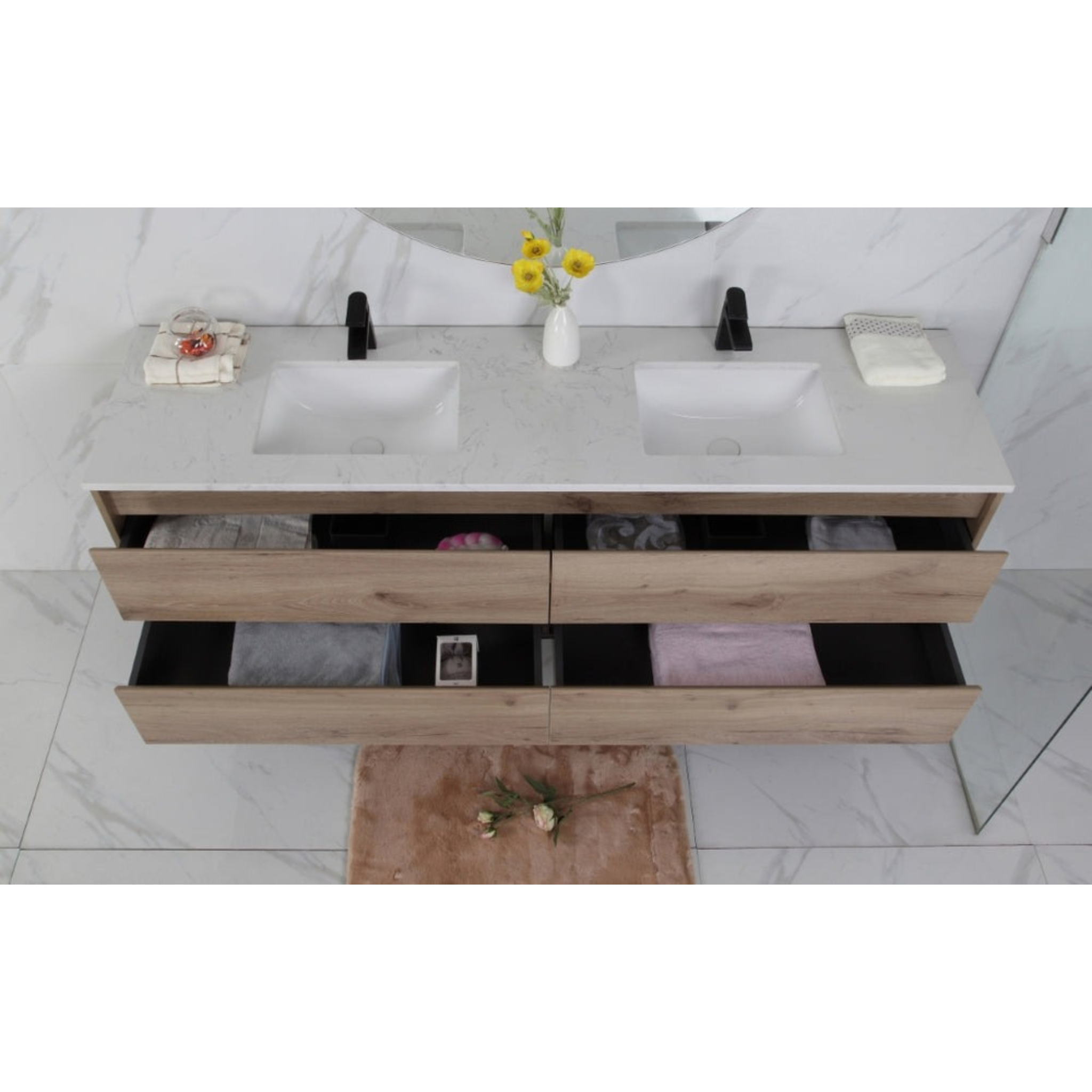 AULIC MAX WHITE OAK 1800MM DOUBLE BOWL WALL HUNG VANITY