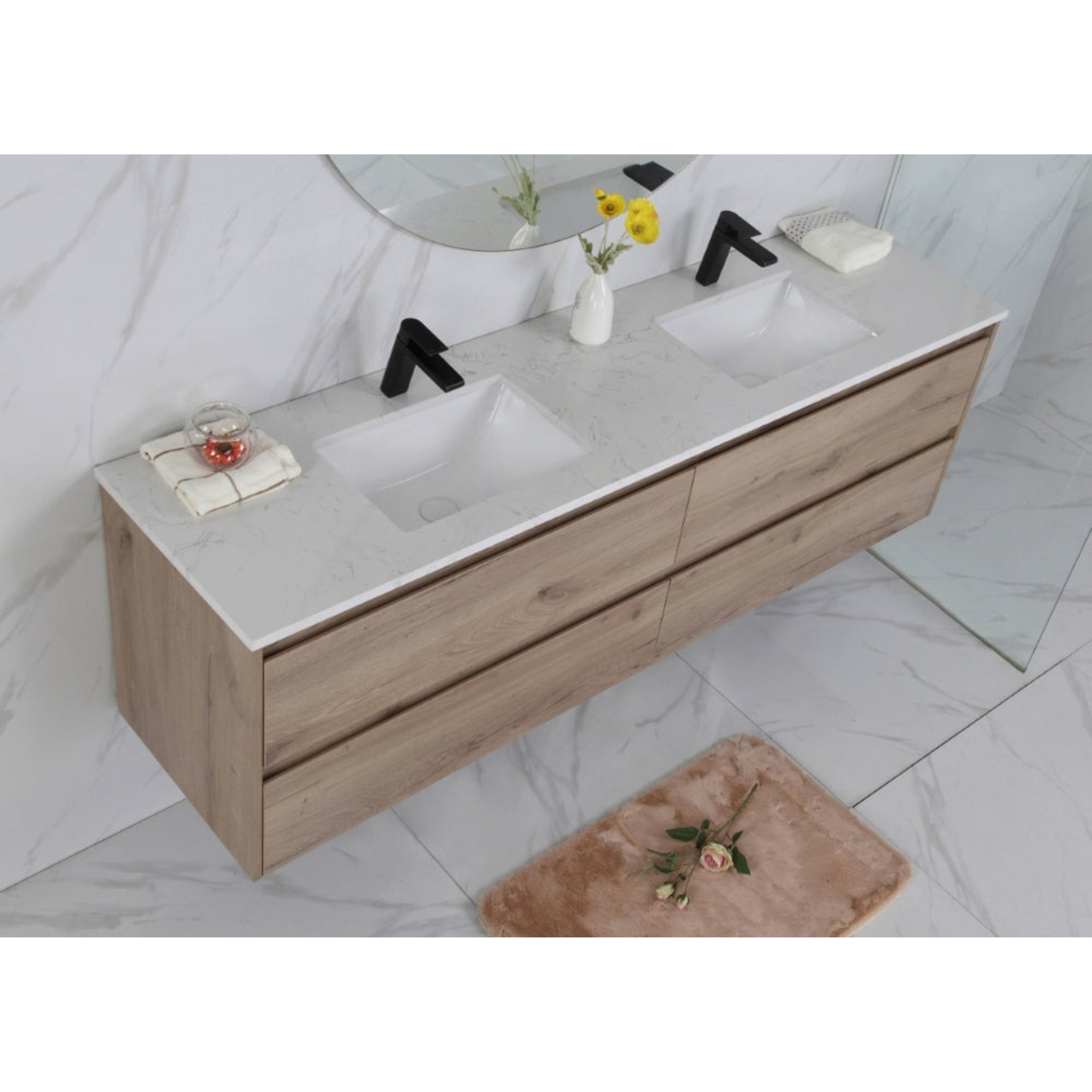 AULIC MAX WHITE OAK 1800MM DOUBLE BOWL WALL HUNG VANITY