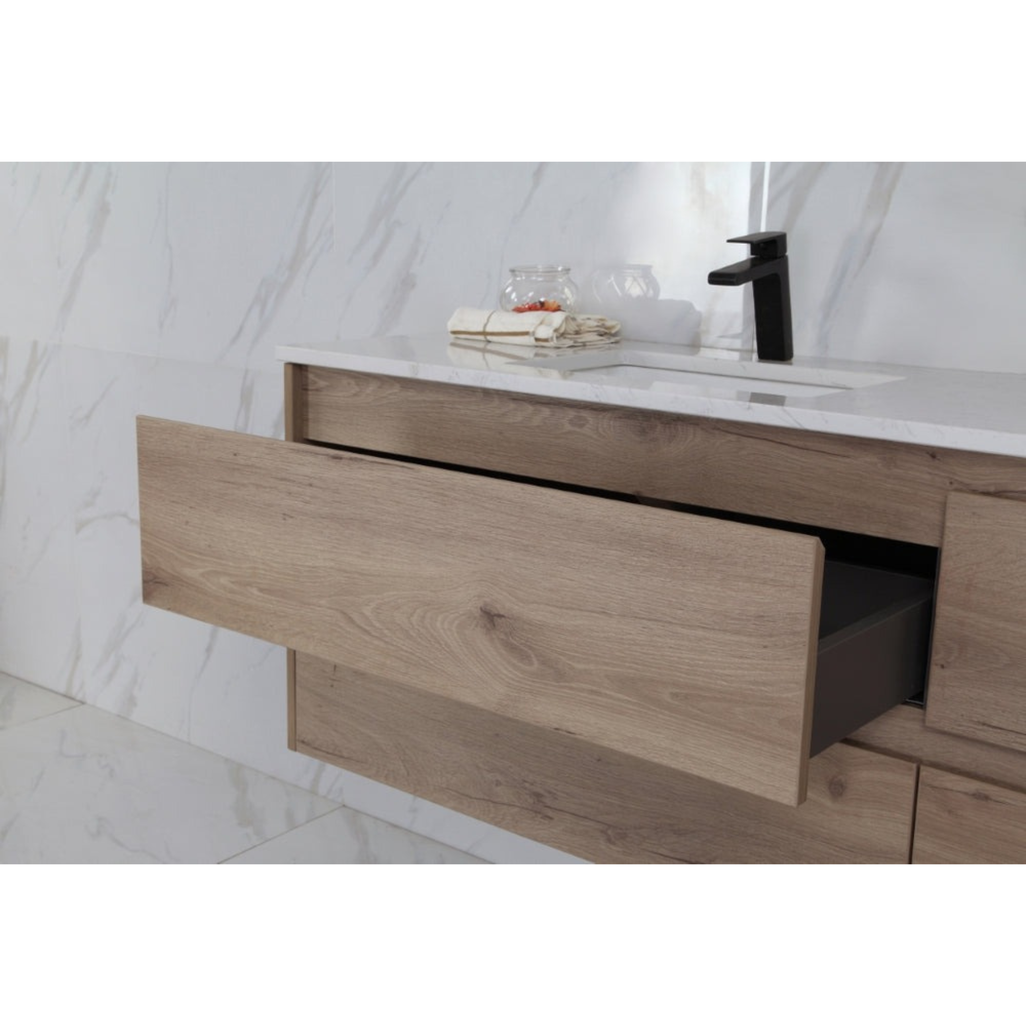 AULIC MAX WHITE OAK 1800MM DOUBLE BOWL WALL HUNG VANITY