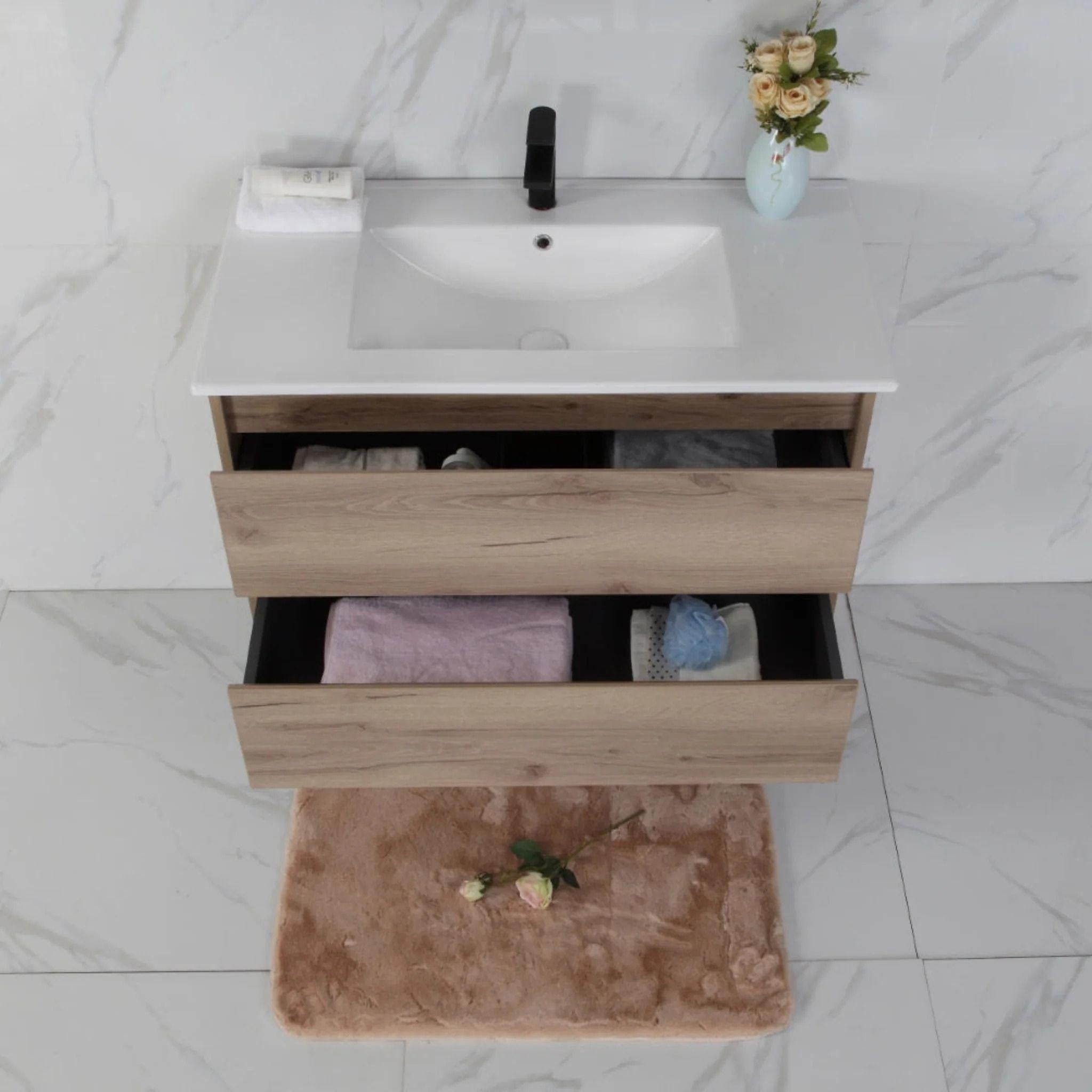 AULIC MAX WHITE OAK 900MM SINGLE BOWL WALL HUNG VANITY