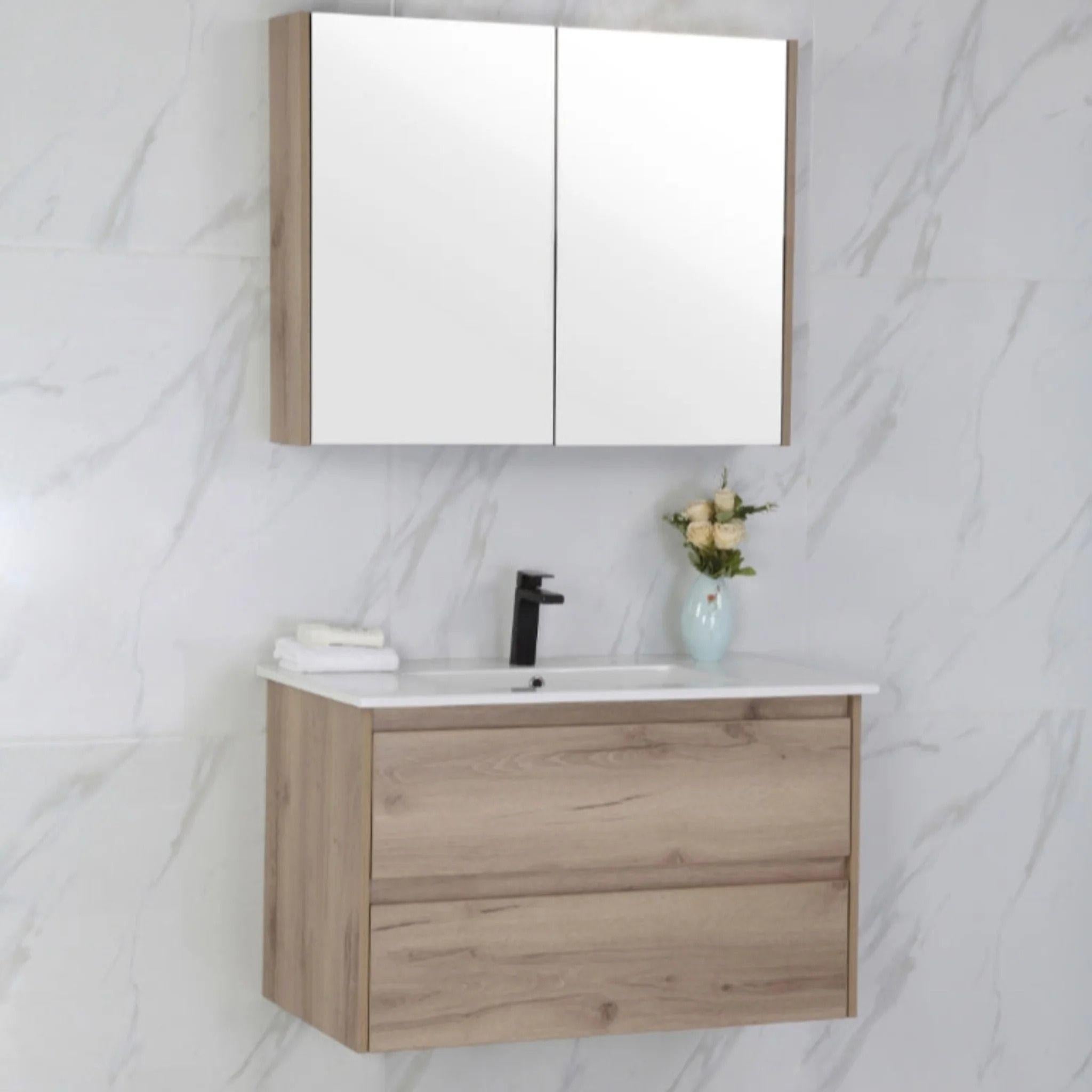 AULIC MAX WHITE OAK 900MM SINGLE BOWL WALL HUNG VANITY