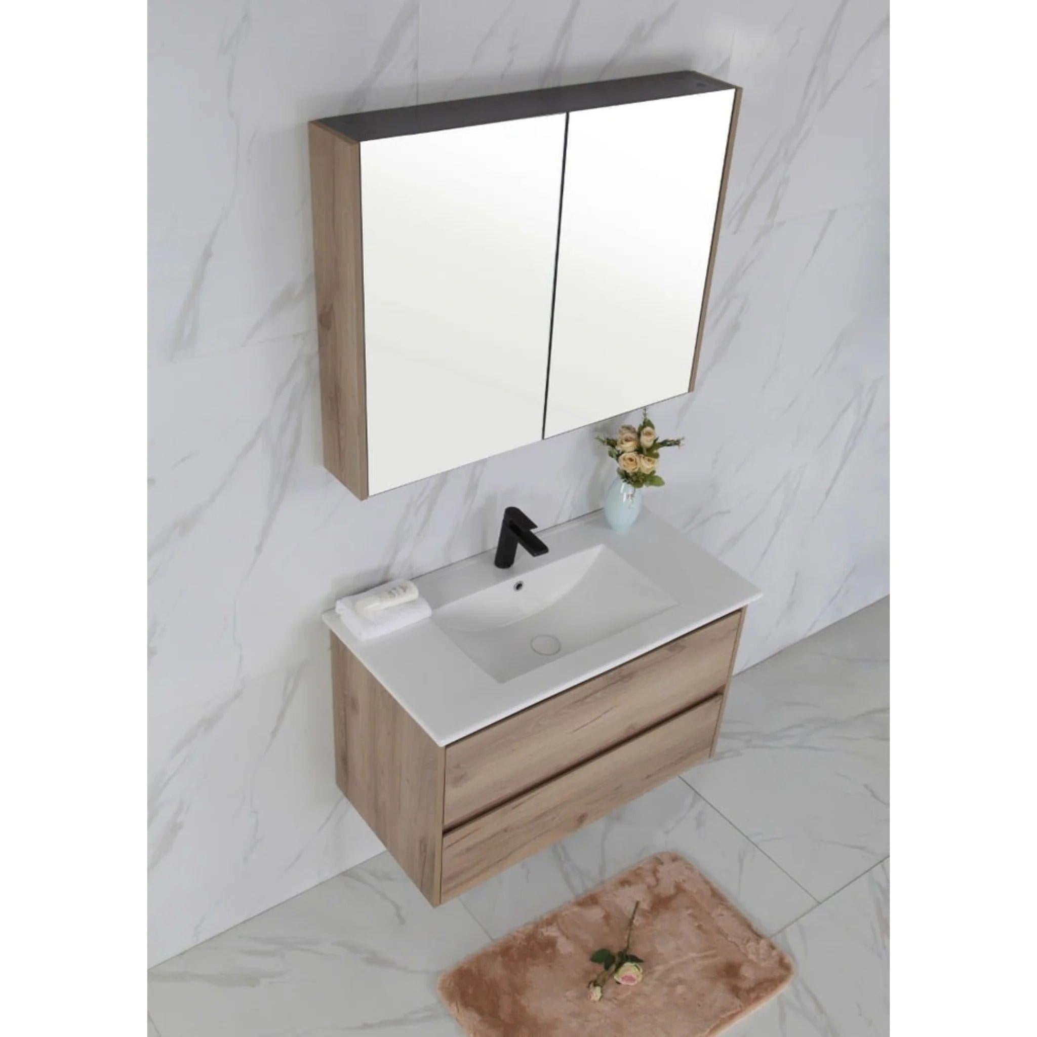 AULIC MAX WHITE OAK 900MM SINGLE BOWL WALL HUNG VANITY