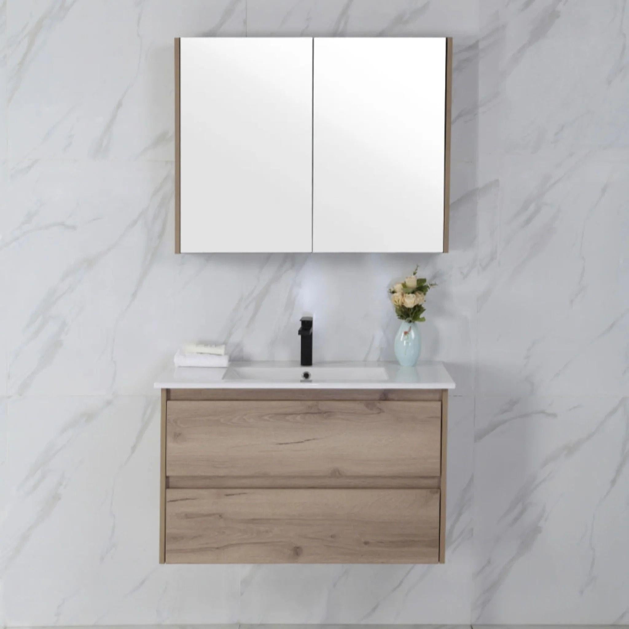 AULIC MAX WHITE OAK 900MM SINGLE BOWL WALL HUNG VANITY