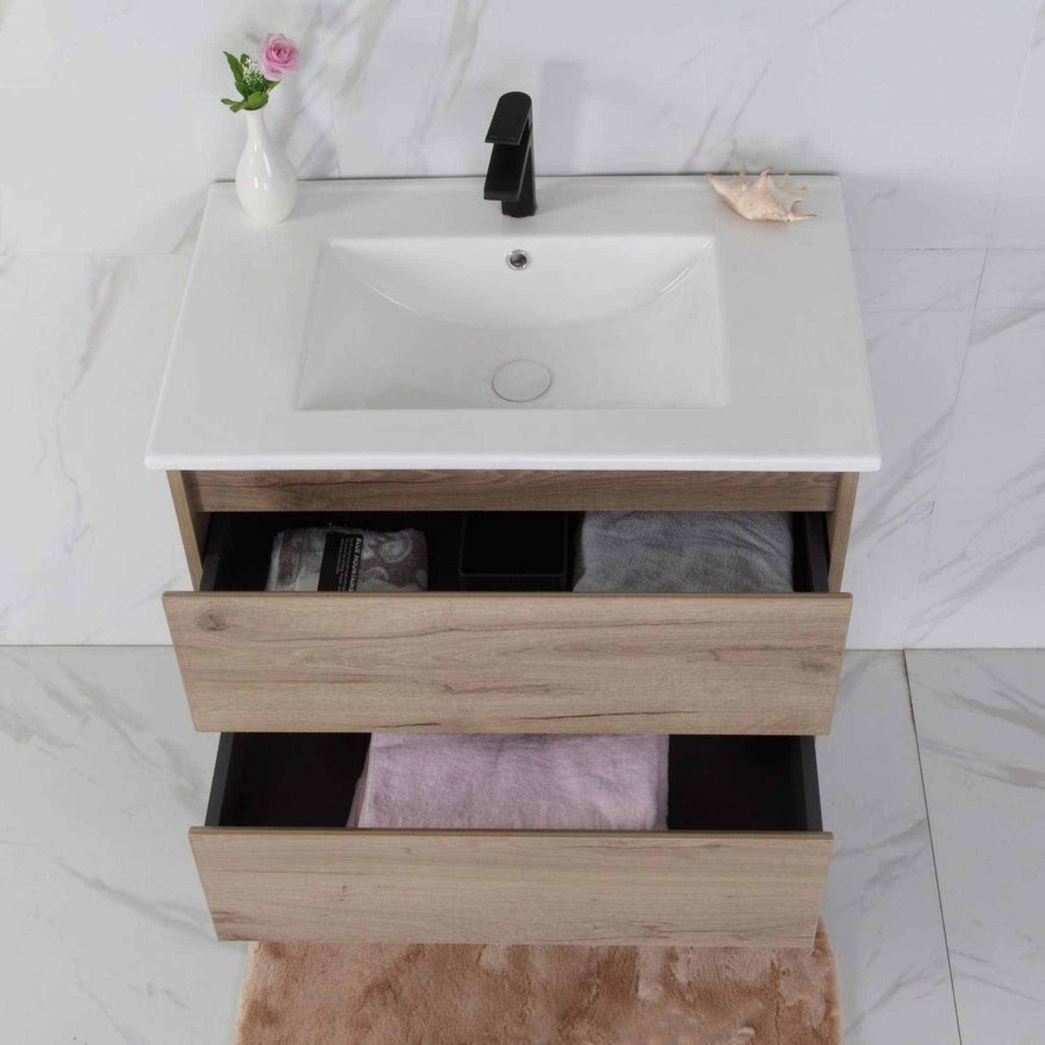 AULIC MAX WHITE OAK 750MM SINGLE BOWL WALL HUNG VANITY